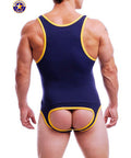 AMERICAN JOCK 8638 Men's Endurance Jock Singlet - Navy/Yellow