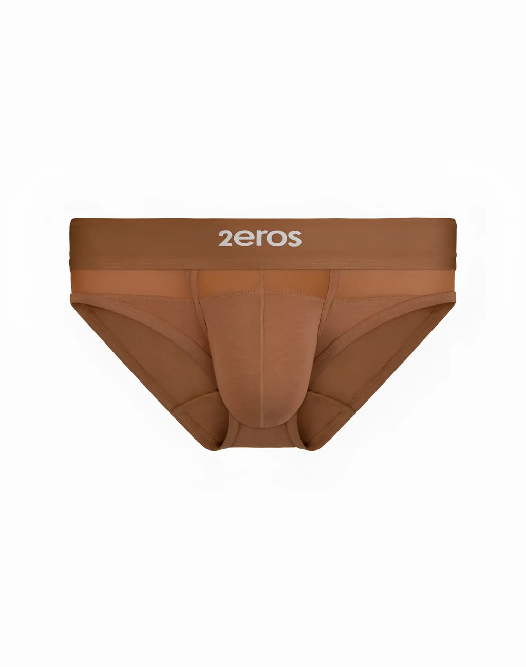 Brown 2eros morpheus brief underwear in brown with smooth seamless design and reinforced waistband front view