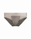 Beige and gray 2EROS AKTIV Boreas brief underwear with mesh panel and vince cursive waistband in string brown color