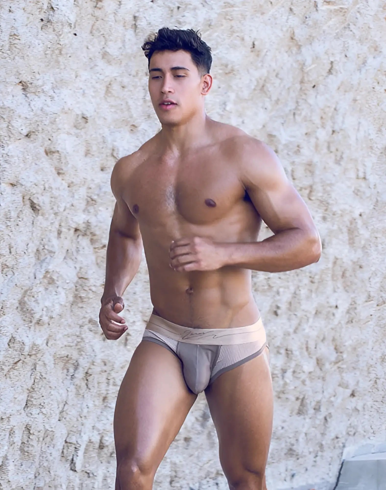 Beige mesh briefs with a solid waistband from 2eros aktiv boreas brief underwear in string brown style