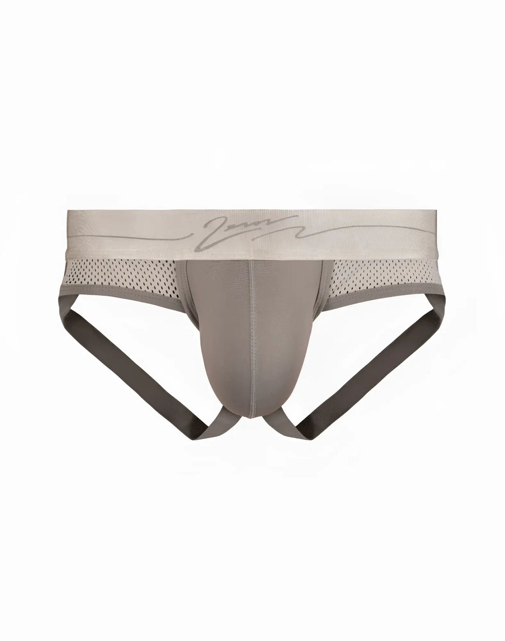 Gray 2EROS AKTIV Boreas jockstrap underwear with mesh waistband and dark gray side straps in string brown style