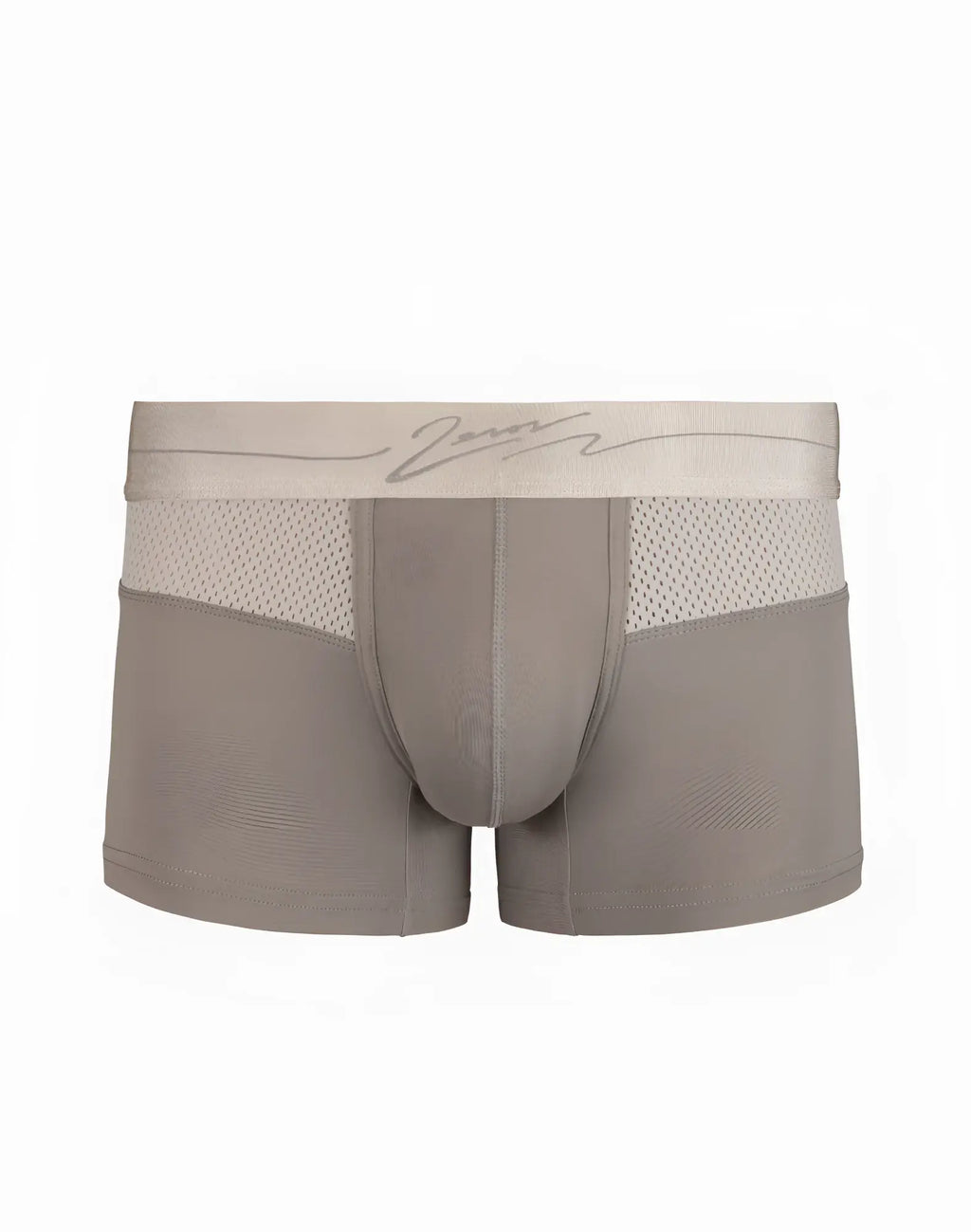 Beige 2EROS AKTIV Boreas trunk underwear with mesh panel and vonn embroidered waistband in string brown color