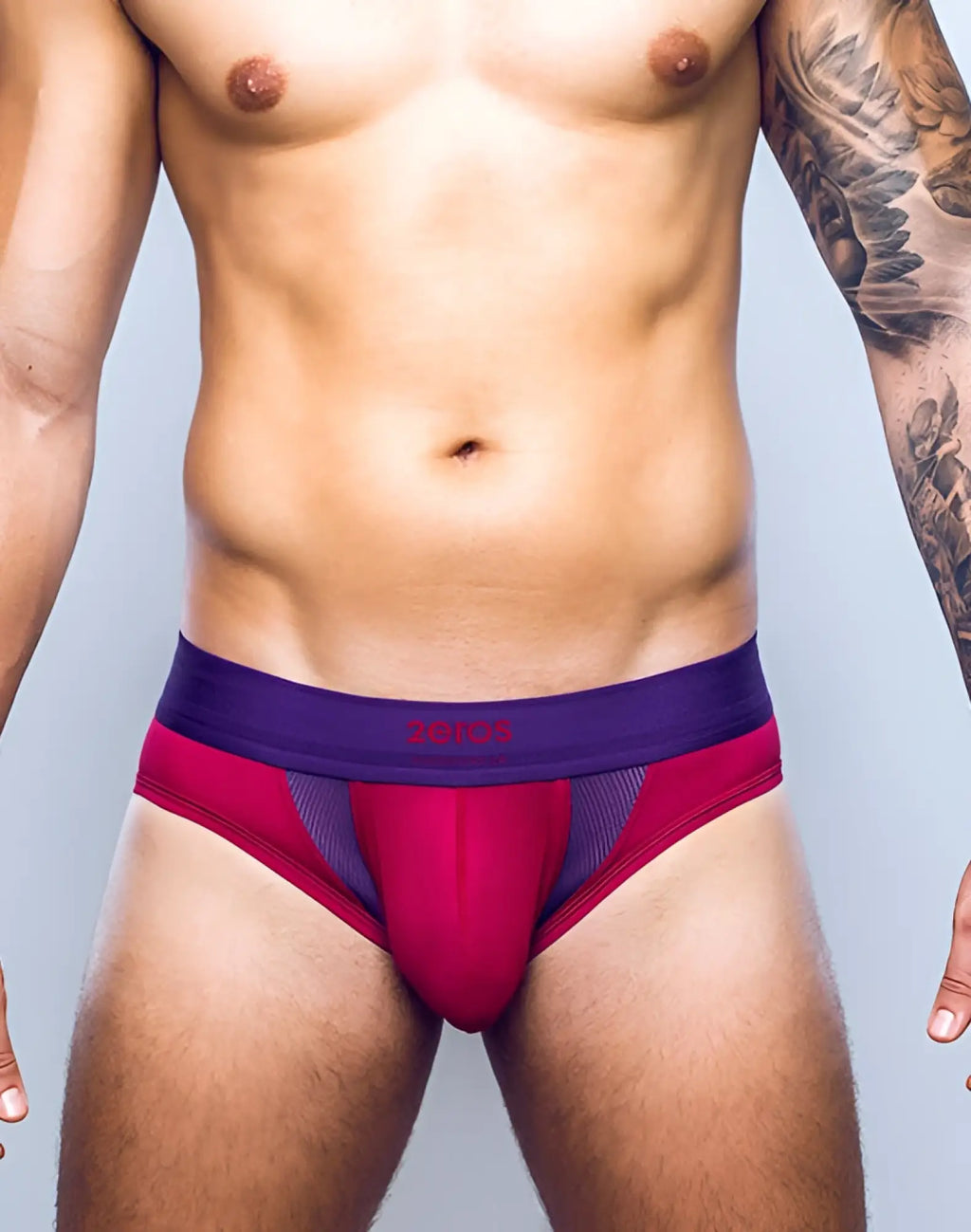 2eros aktiv cronus brief underwear in beet red featuring vibrant red and purple colors with mesh panel design