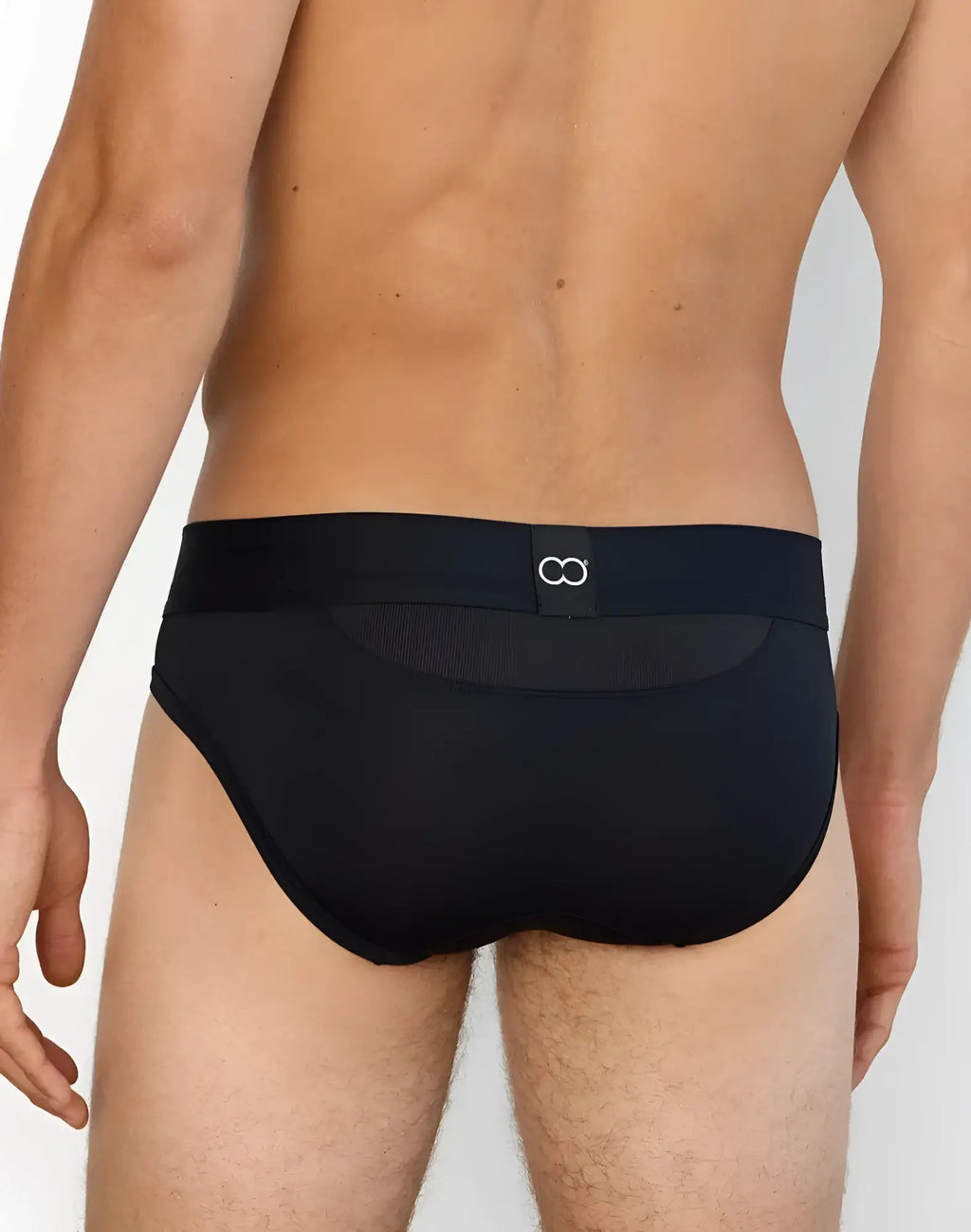 Black 2eros aktiv cronus brief underwear with smooth stretchy fabric and elastic waistband with white infinity logo