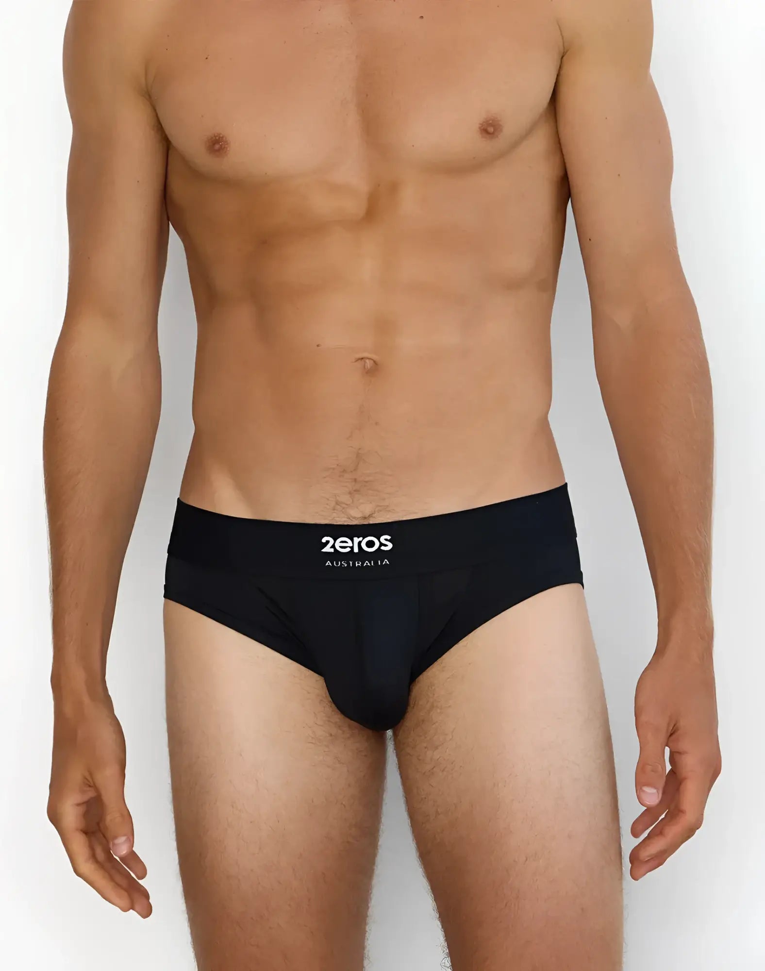 Black 2eros aktiv cronus briefs with white zeros australia logo on waistband made from soft breathable fabric
