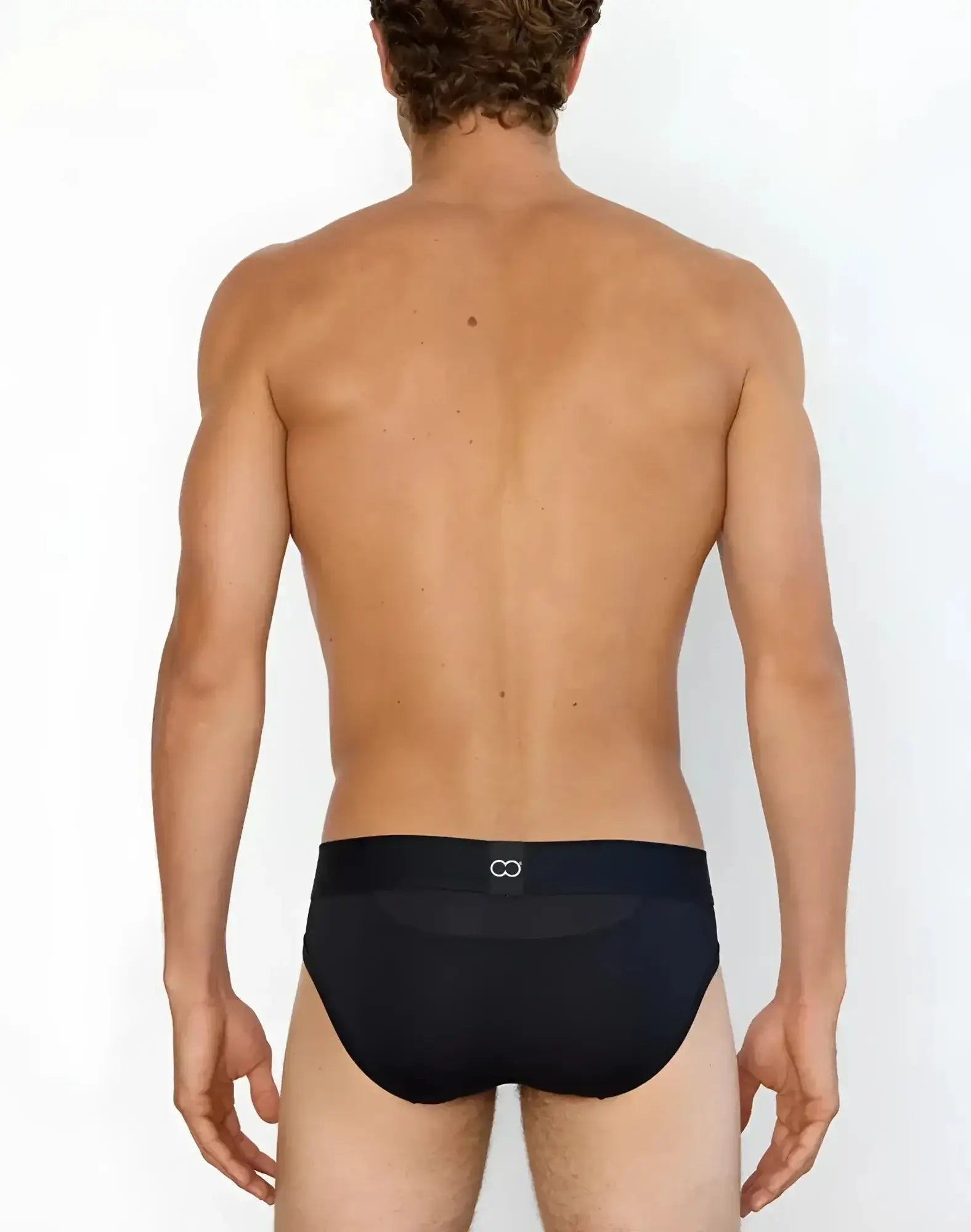Black 2eros aktiv cronus brief underwear featuring subtle mesh panel and small white logo on waistband