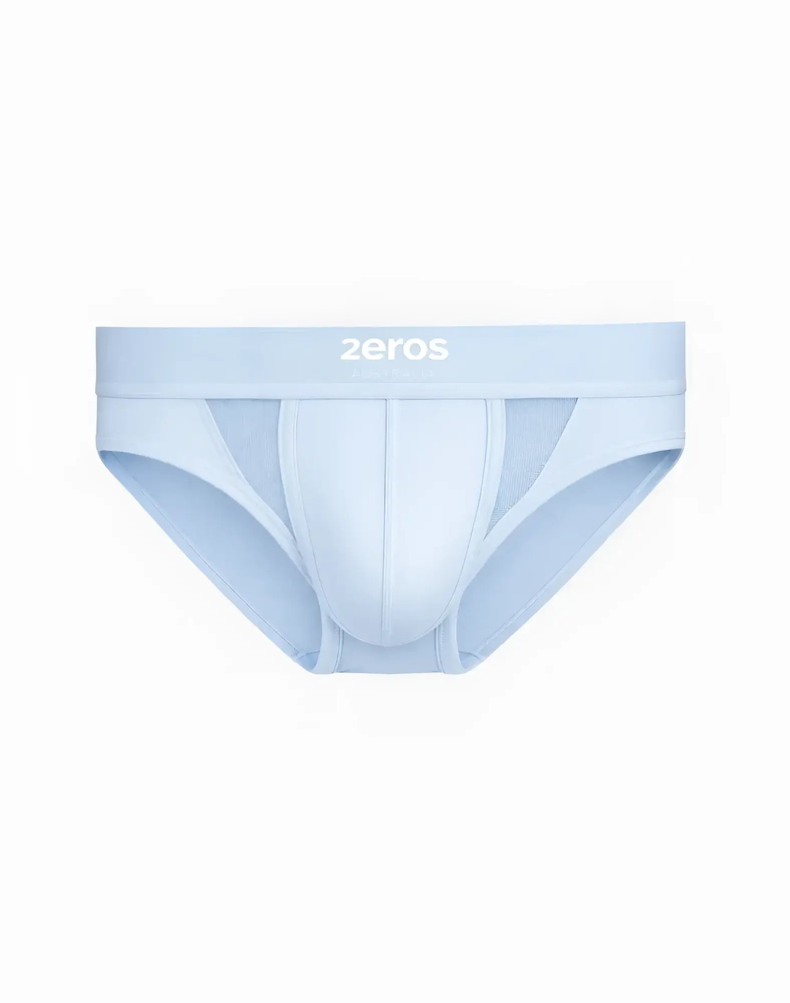Light blue 2eros aktiv cronus briefs with smooth form fitting design and subtle paneling front view