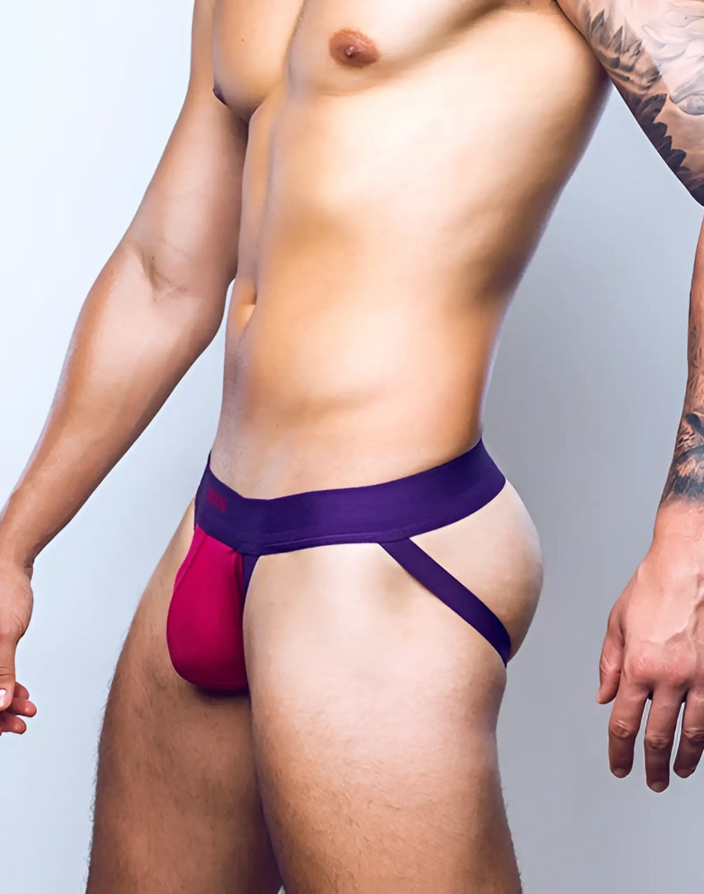 Purple and red 2EROS AKTIV Cronus jockstrap underwear with supportive contoured design in beet red color