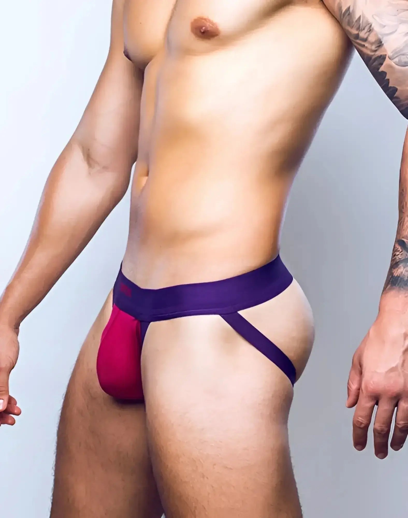 Purple and red 2EROS AKTIV Cronus jockstrap underwear with supportive contoured design in beet red color