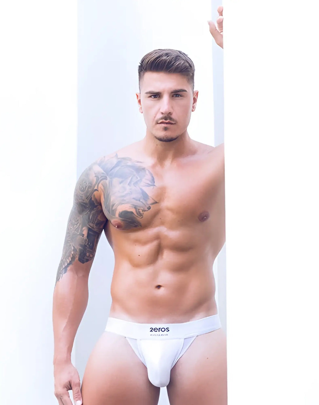 White zeros brand briefs with minimalist design and elastic waistband featured in 2EROS AKTIV Cronus jockstrap underwear white