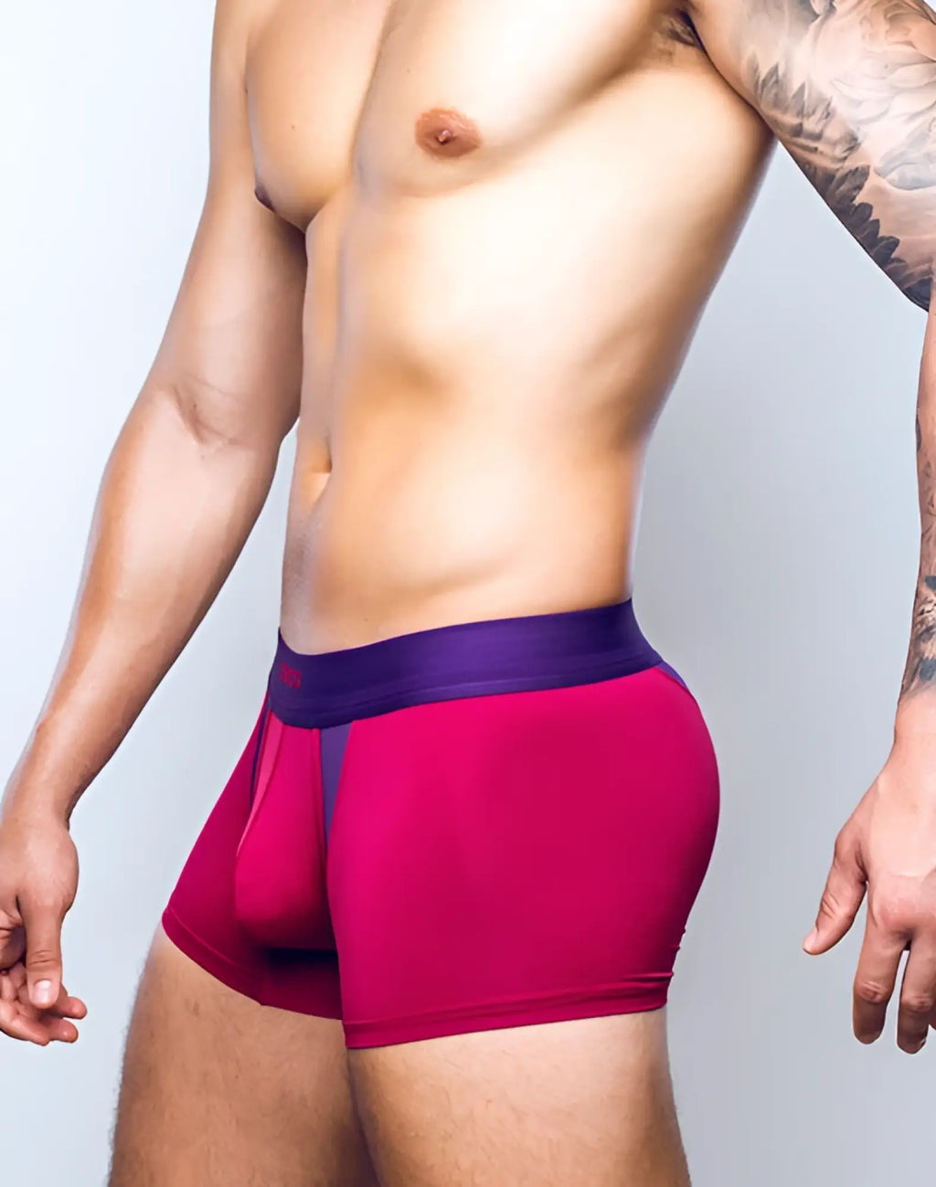 Vibrant fuchsia 2eros aktiv cronus trunk underwear with deep purple elastic waistband in beet red color