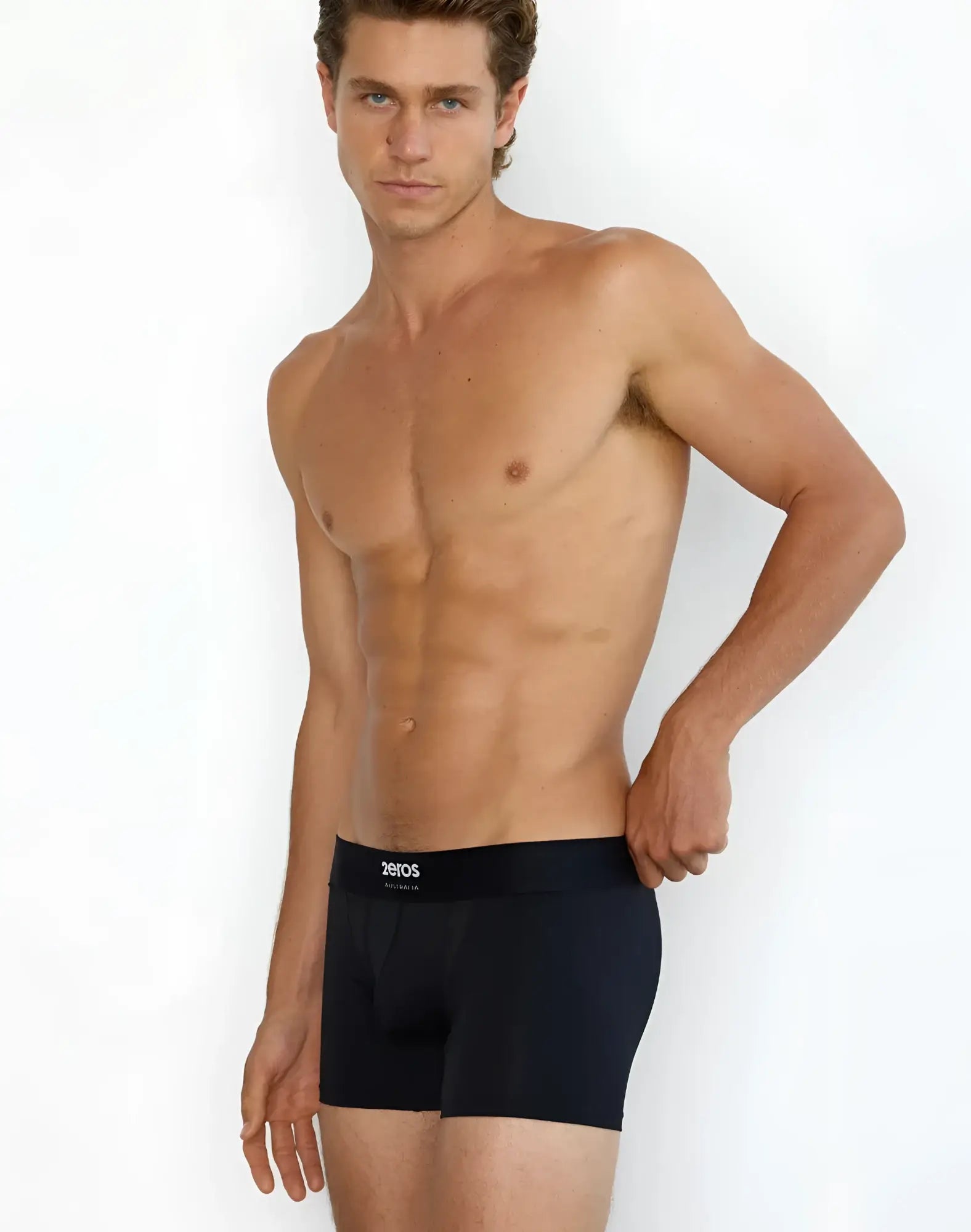 Black 2eros aktiv cronus trunk briefs with subtle elastic waistband featuring zeros logo