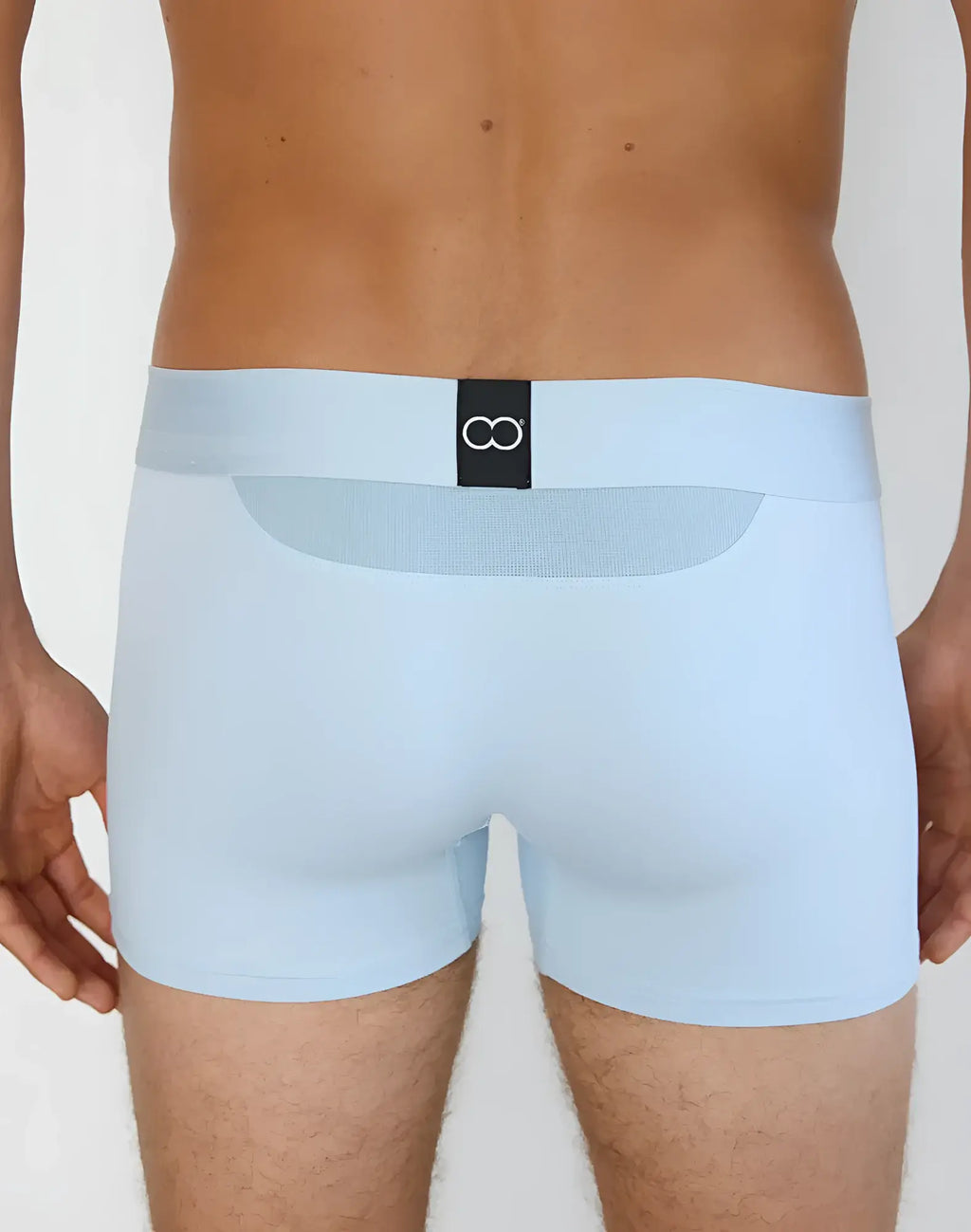 Light blue 2eros aktiv cronus trunk underwear with black waistband and white infinity symbol logo for men