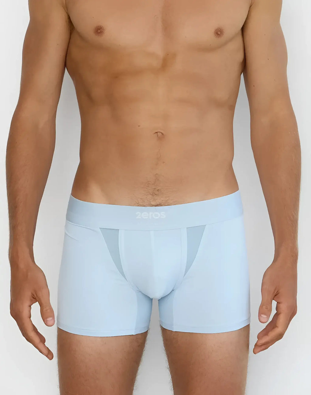 Light blue 2EROS AKTIV Cronus trunk underwear with subtle mesh panels and zeros branded waistband for men