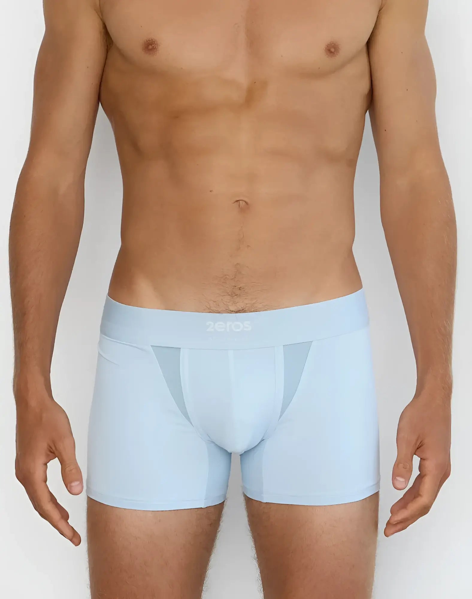 Light blue 2EROS AKTIV Cronus trunk underwear with subtle mesh panels and zeros branded waistband for men
