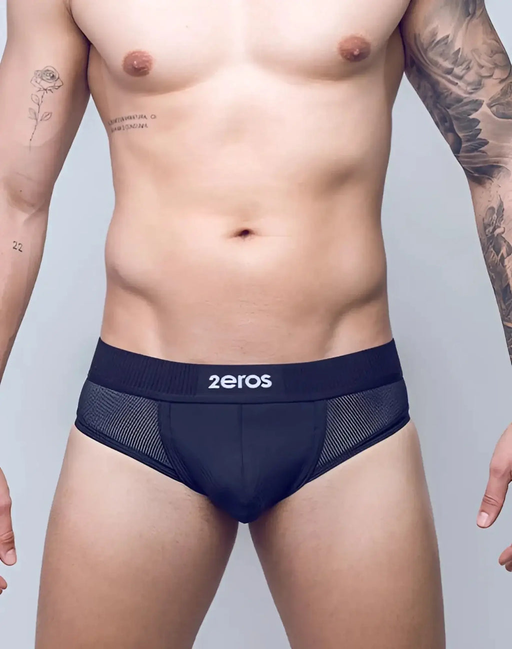 Black mesh 2EROS Aktiv Hermes brief underwear with ribbed front panel and logo waistband for active wear