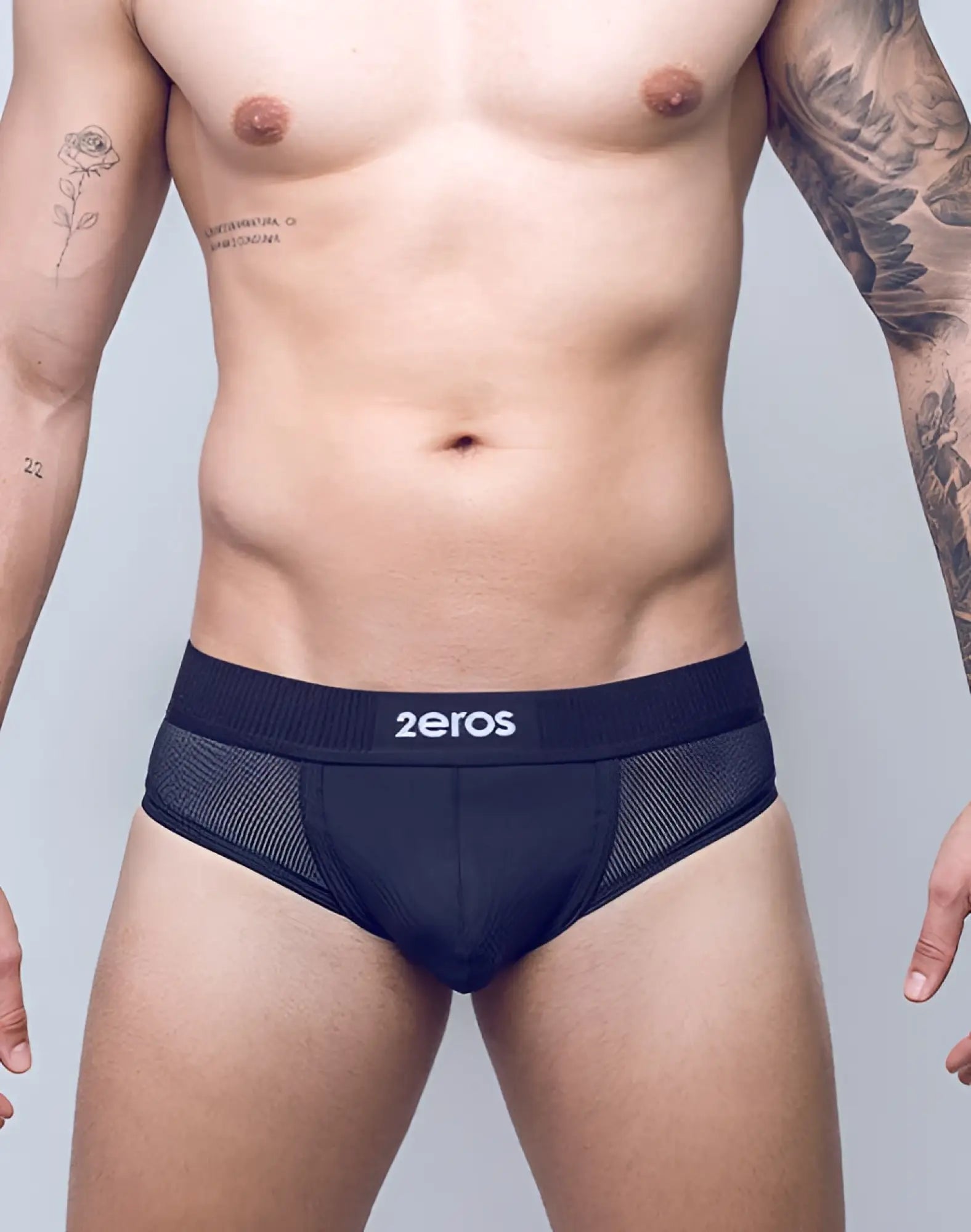 Black mesh 2EROS Aktiv Hermes brief underwear with ribbed front panel and logo waistband for active wear