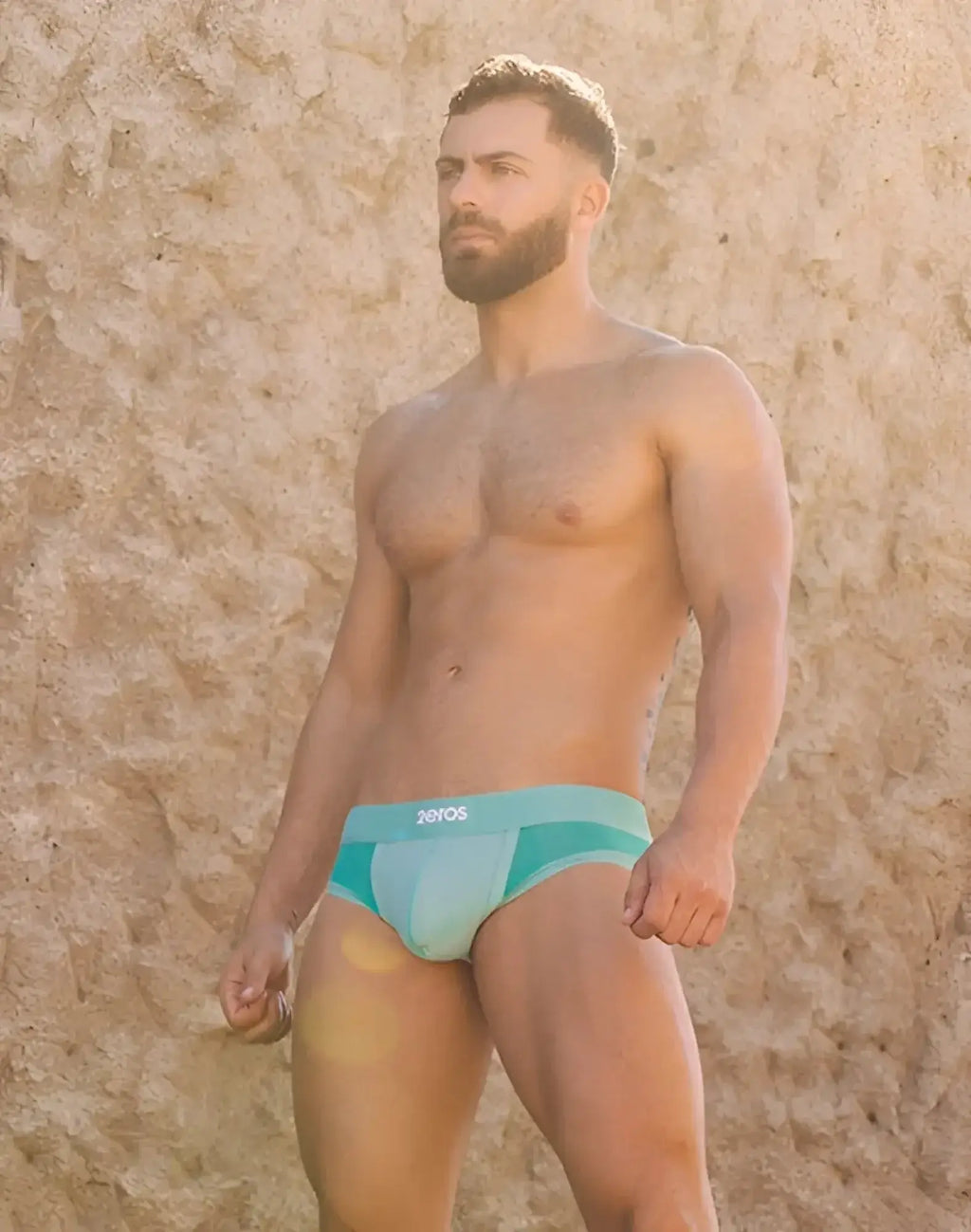 Teal and light blue gradient 2eros aktiv hermes brief underwear with zeros branded waistband in blue turquoise color