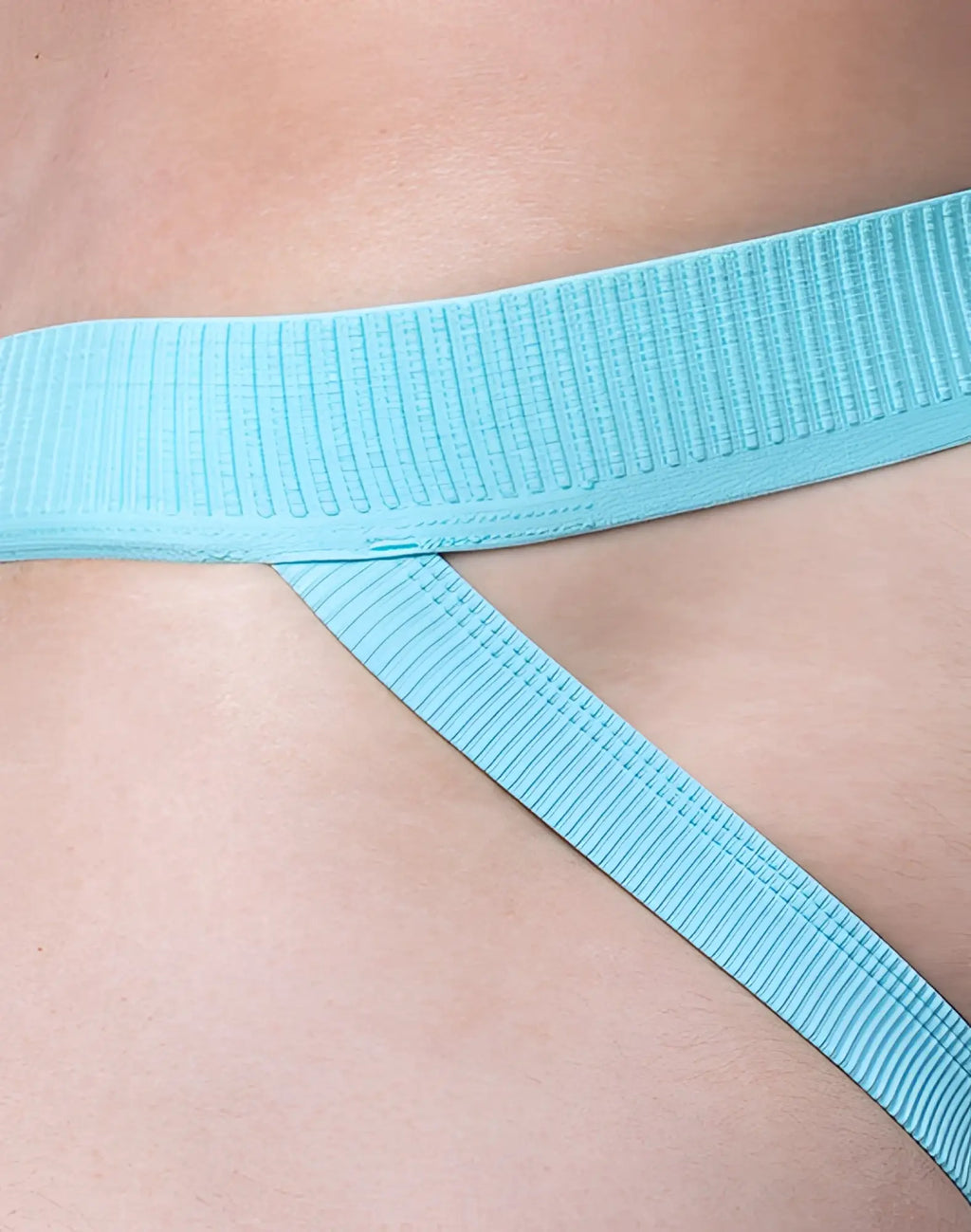 Light blue ribbed elastic band of 2eros aktiv hermes jockstrap underwear in blue turquoise color