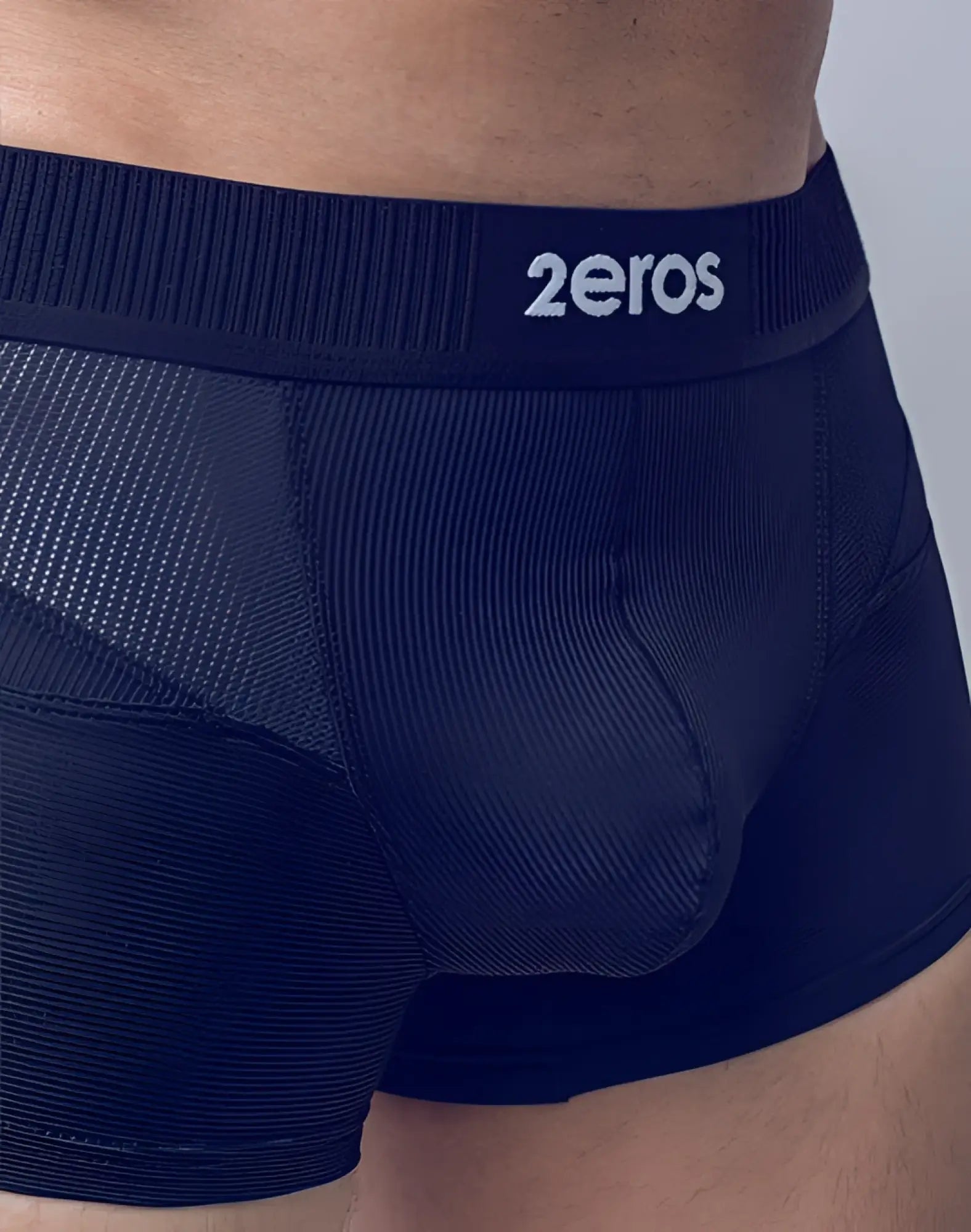 Dark navy blue 2eros aktiv hermes trunk underwear featuring ribbed waistband and mesh paneling for comfort and style