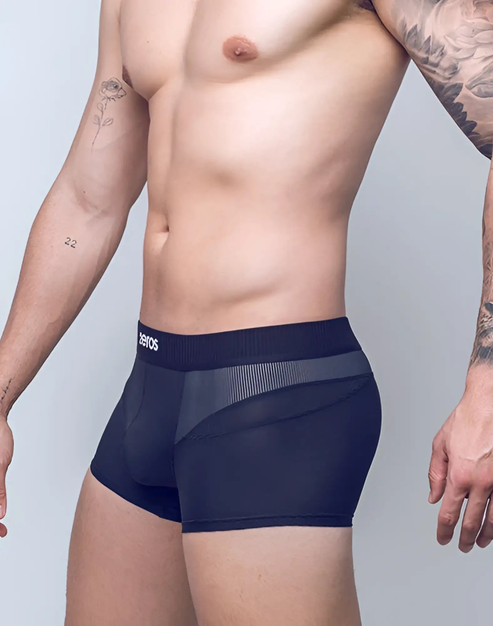 Navy blue 2EROS Aktiv Hermes trunk underwear with textured gray panel and Sergios waistband for athletic use