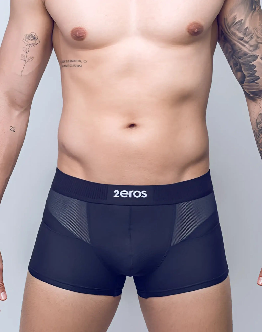 Navy blue 2EROS Aktiv Hermes trunk underwear with textured mesh panel and branded waistband in black color