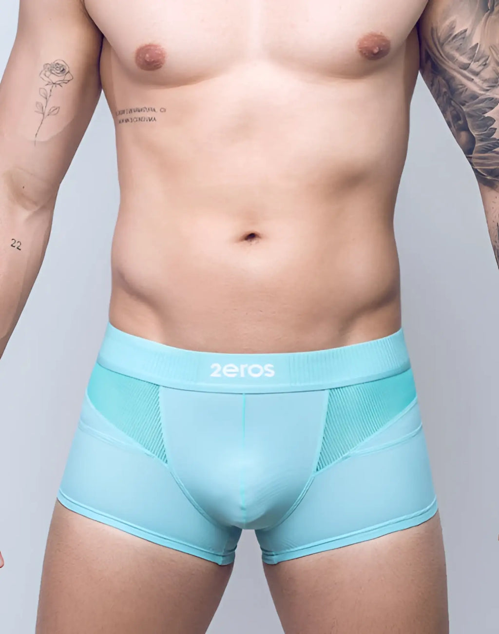 Light blue 2eros aktiv hermes trunk underwear with mesh panel and zeros branded waistband in blue turquoise