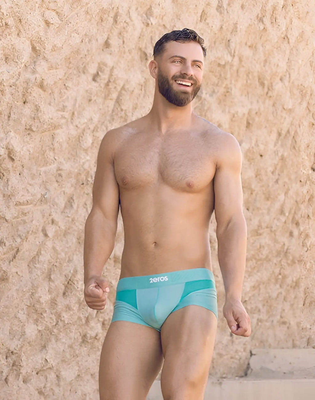Teal 2EROS Aktiv Hermes trunk underwear with subtle geometric pattern and zeros waistband branding