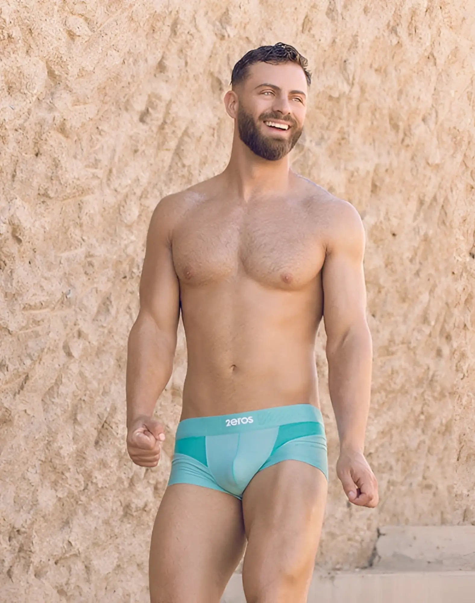 Teal 2EROS Aktiv Hermes trunk underwear with subtle geometric pattern and zeros waistband branding