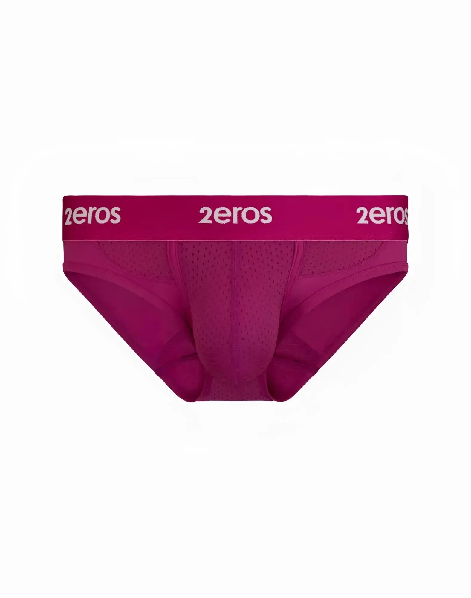 Fuchsia 2EROS Aktiv NRG mesh briefs with white zeros logo band offering breathable comfort and active support
