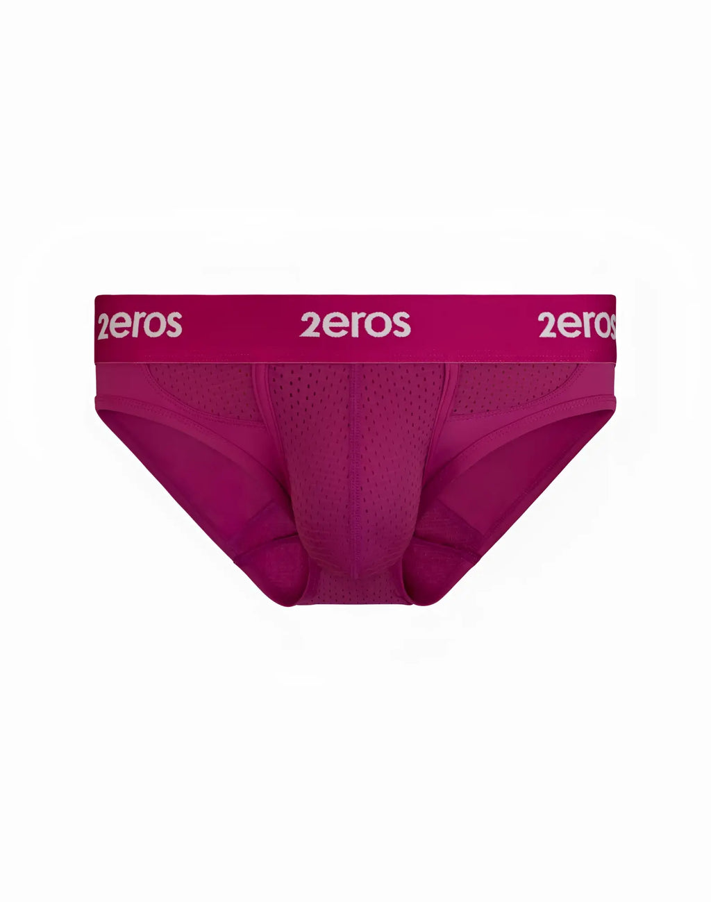 Fuchsia 2EROS Aktiv NRG mesh briefs with white zeros logo band offering breathable comfort and active support
