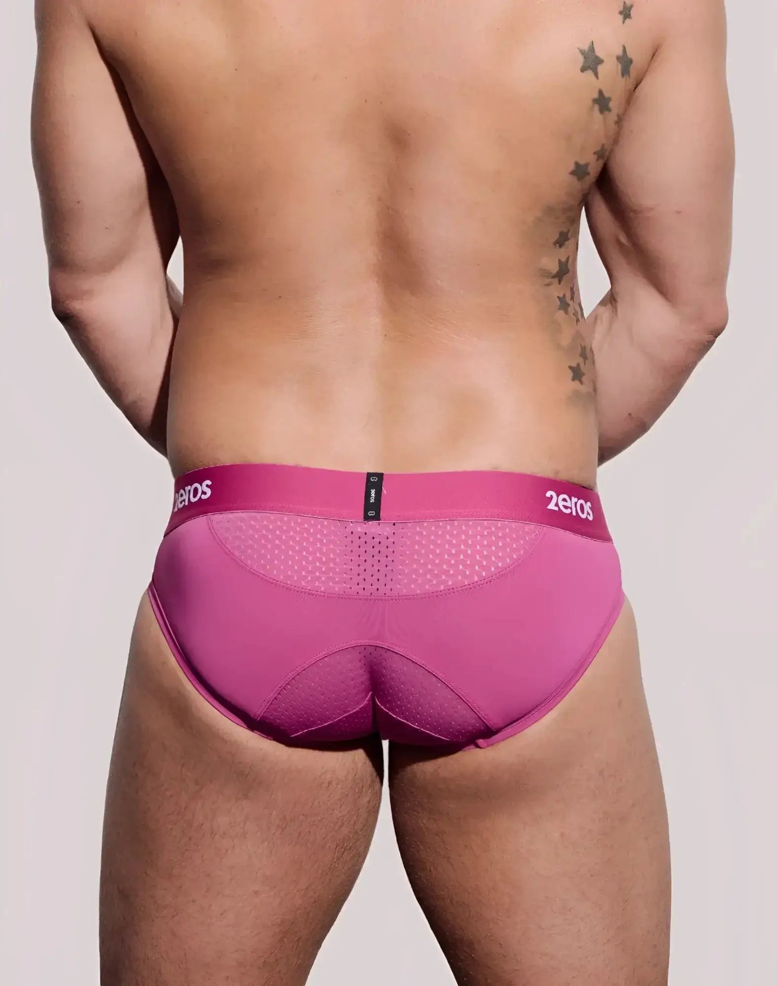 Pink 2eros aktiv nrg brief underwear with mesh panel and zeros branded waistband for athletic use