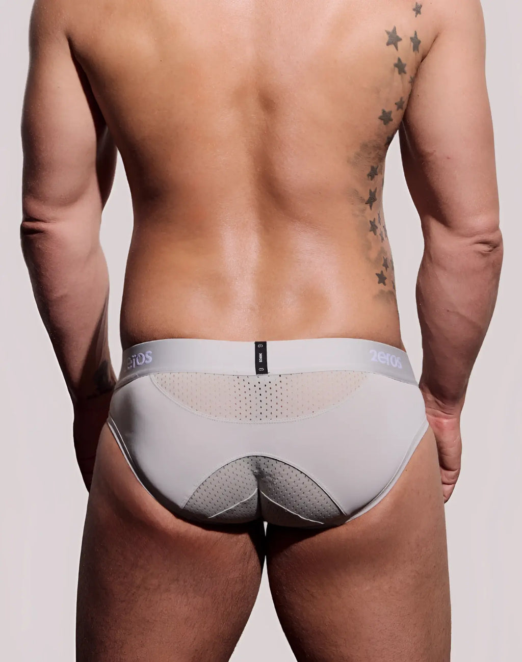 Light gray 2eros aktiv nrg brief underwear with mesh panel design and zeos branded waistband for athletic use