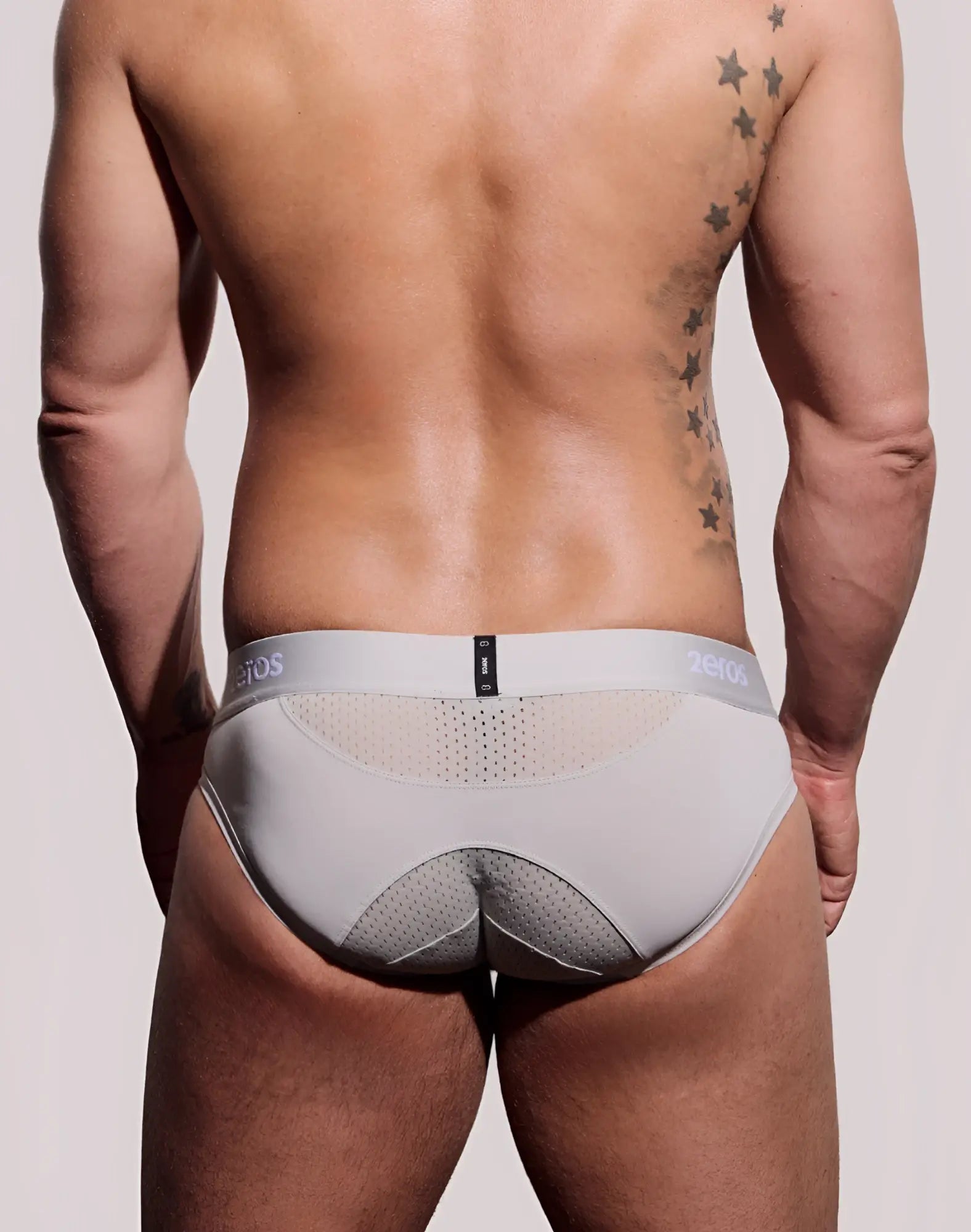 Light gray 2eros aktiv nrg brief underwear with mesh panel design and zeos branded waistband for athletic use