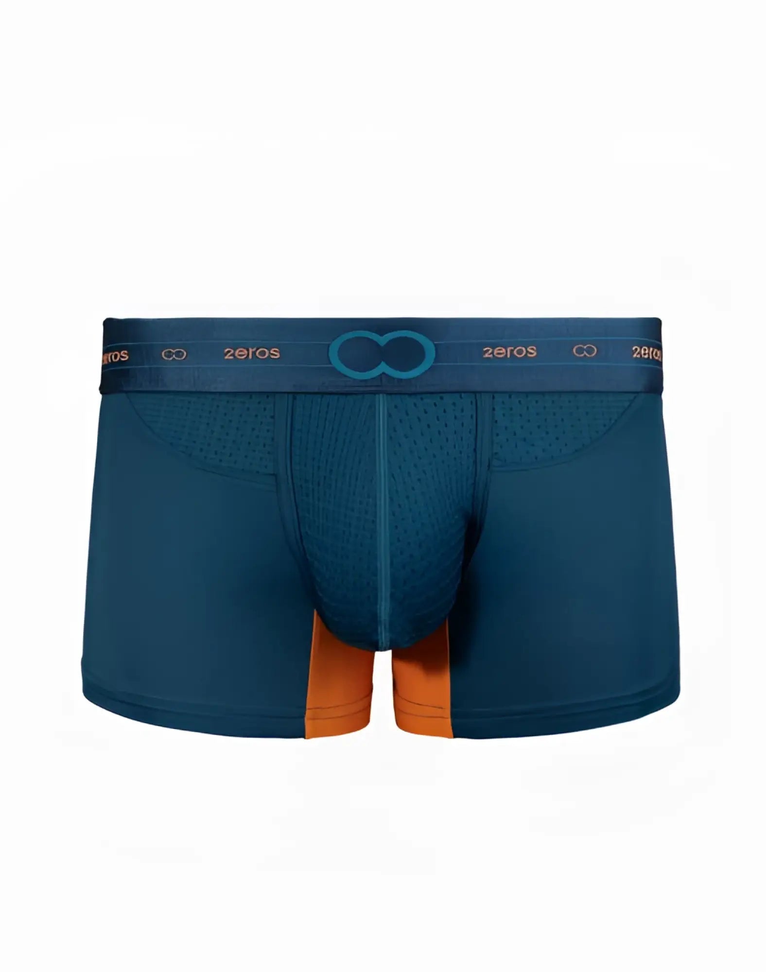 Dark blue 2EROS AKTIV NRG athletic briefs with orange side panels and branded zeros waistband for active use
