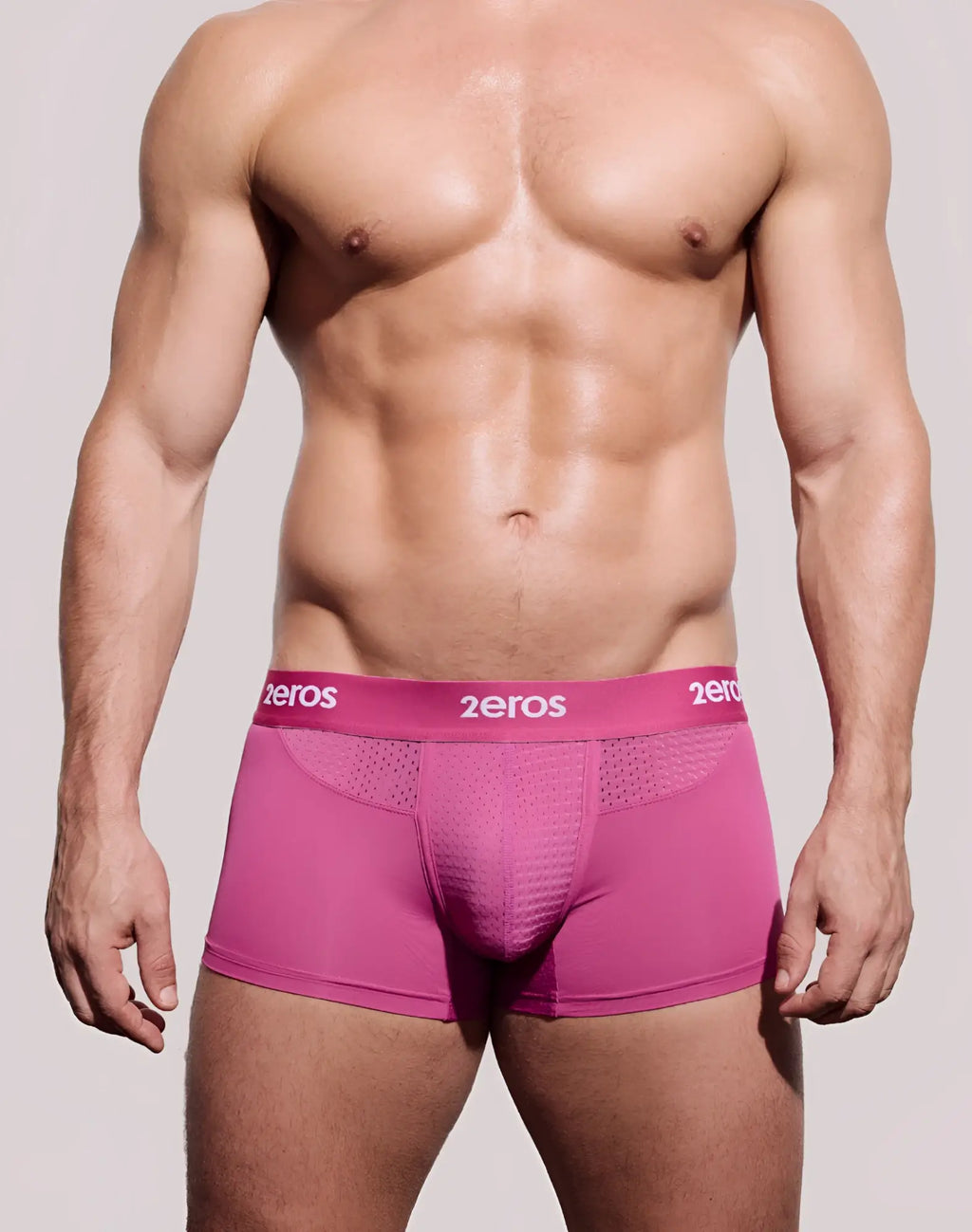 Vibrant pink 2EROS Aktiv NRG trunk underwear with mesh panel and branded waistband in fuchsia color