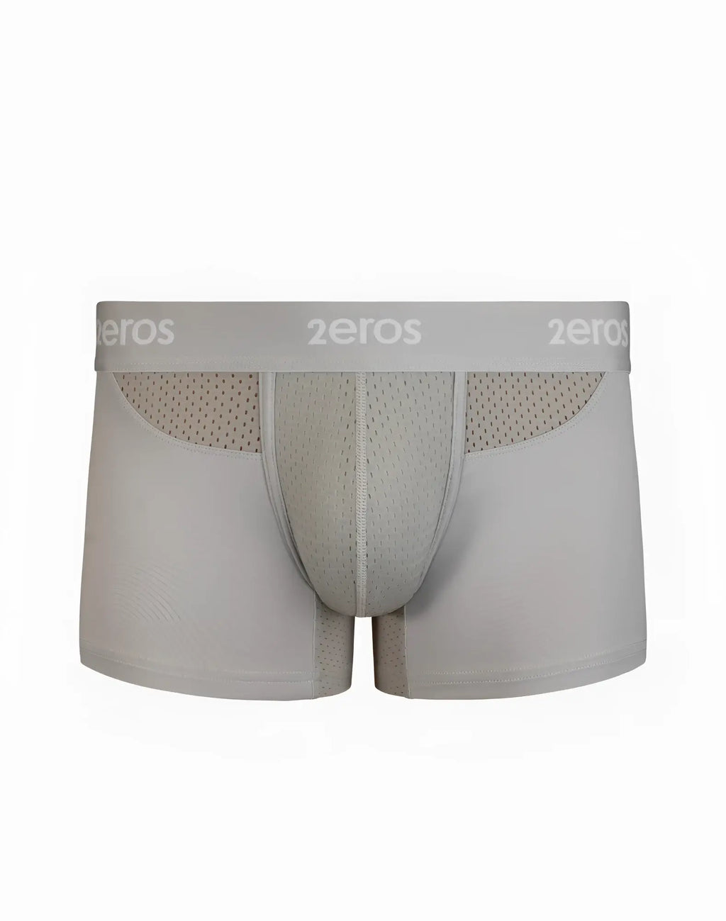 Light gray 2eros aktiv nrg trunk men’s boxer briefs with mesh panels and branded waistband in front view