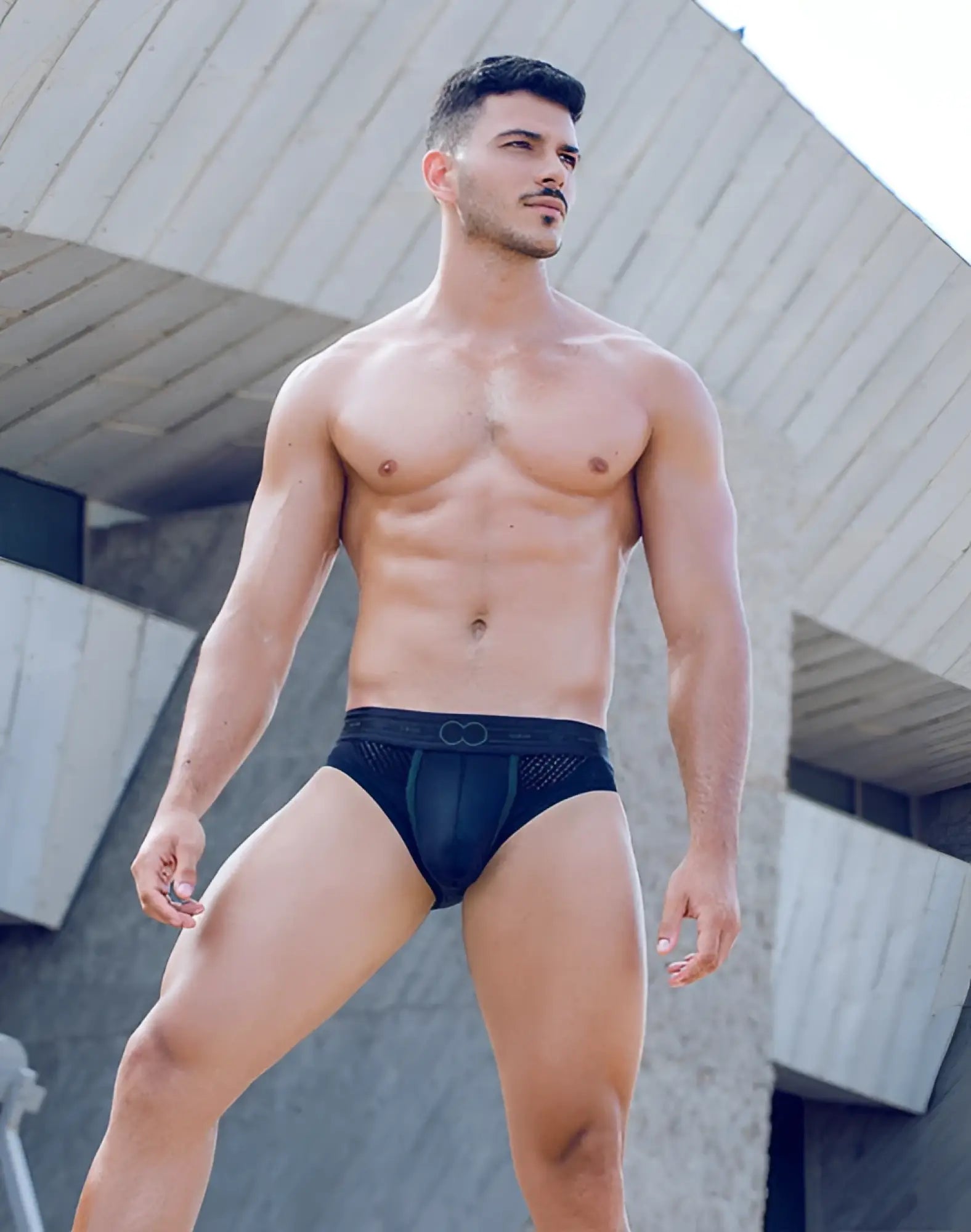 Black 2EROS AKTIV Pegasus athletic briefs with mesh panel and elastic waistband featuring subtle logo