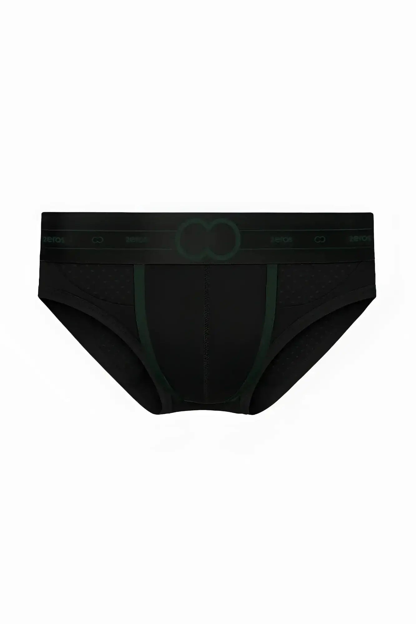 2EROS AKTIV Pegasus brief underwear in black with perforated waistband and subtle green trim for men
