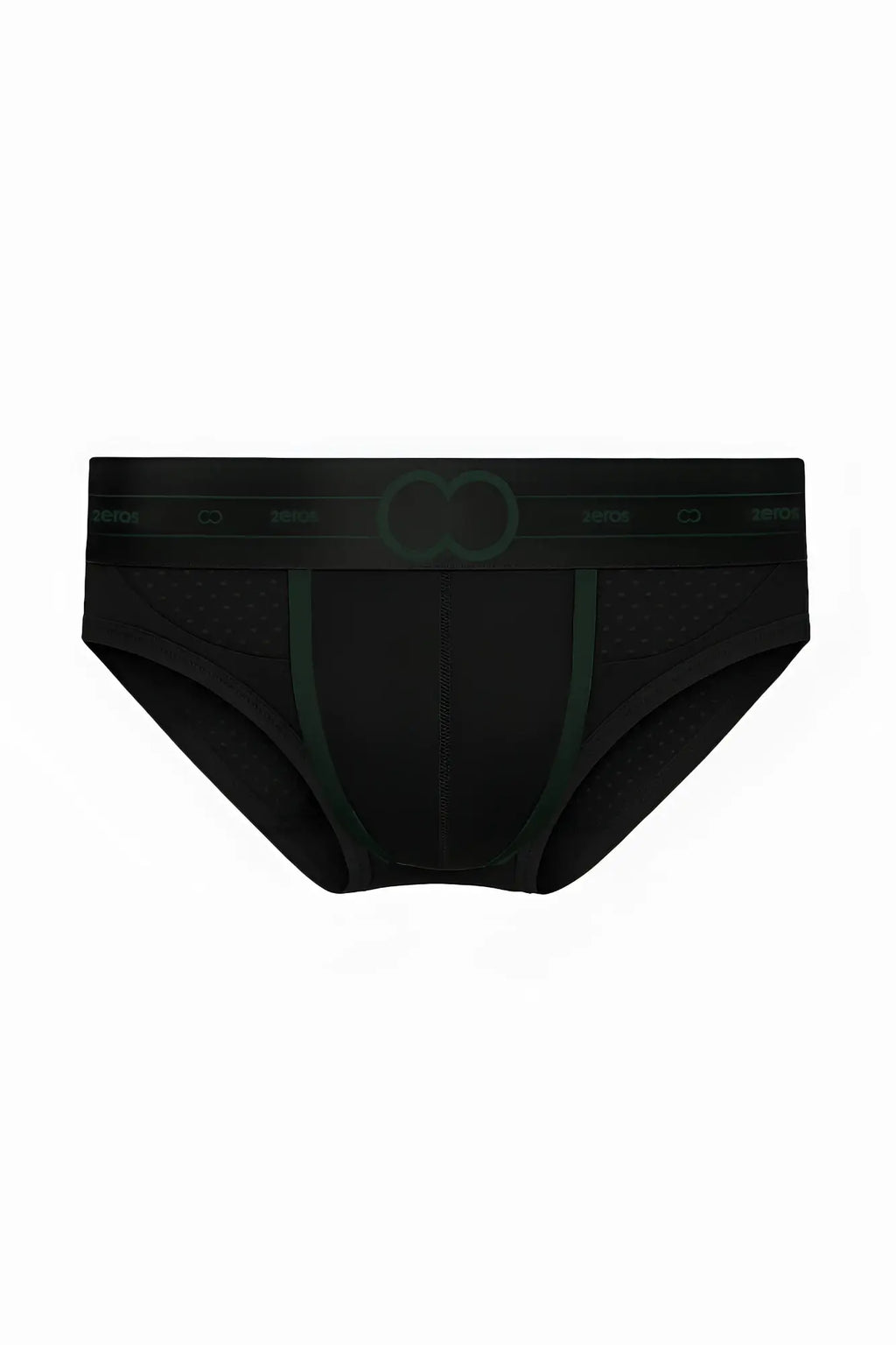 2EROS AKTIV Pegasus brief underwear in black with perforated waistband and subtle green trim for men