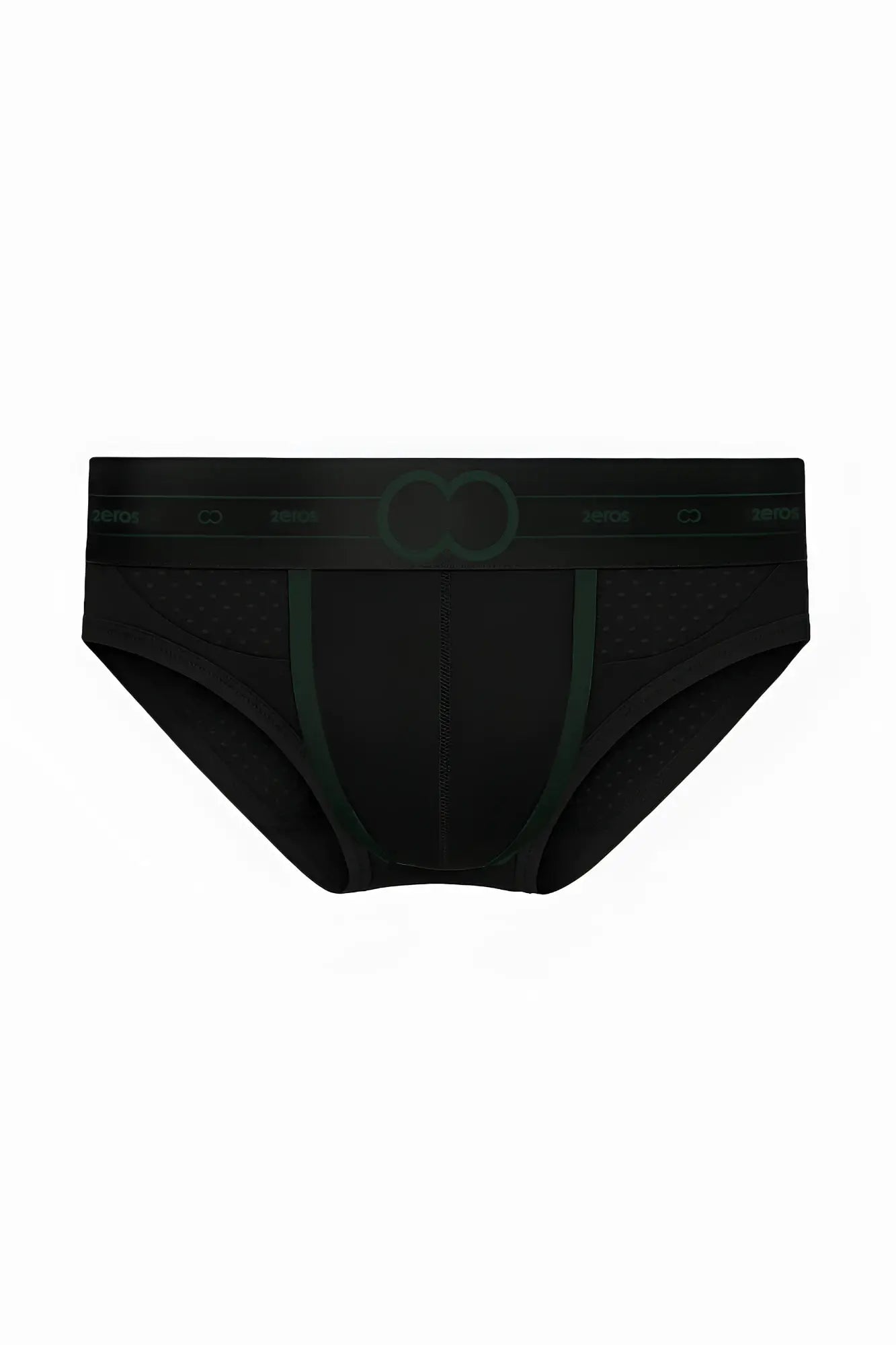 2EROS AKTIV Pegasus brief underwear in black with perforated waistband and subtle green trim for men