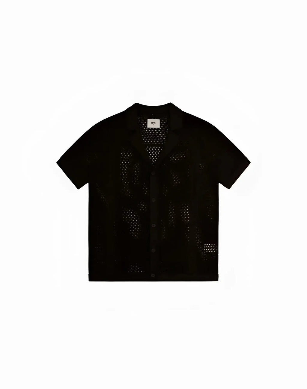 Black short-sleeved 2EROS Amalfi shirt with perforated knit pattern in carbon black for breathable comfort