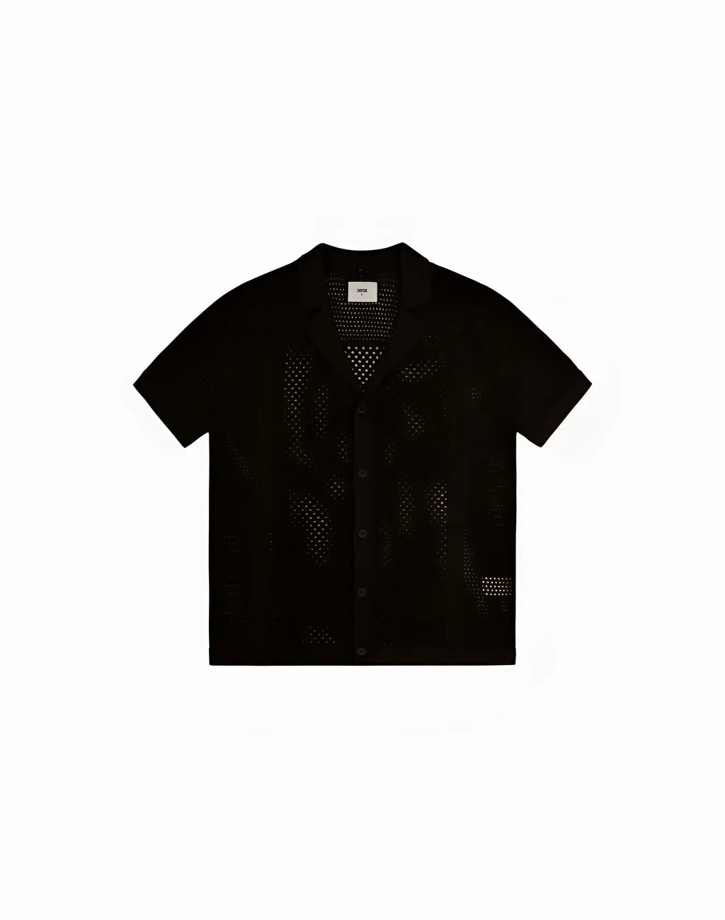 Black short-sleeved 2EROS Amalfi shirt with perforated knit pattern in carbon black for breathable comfort