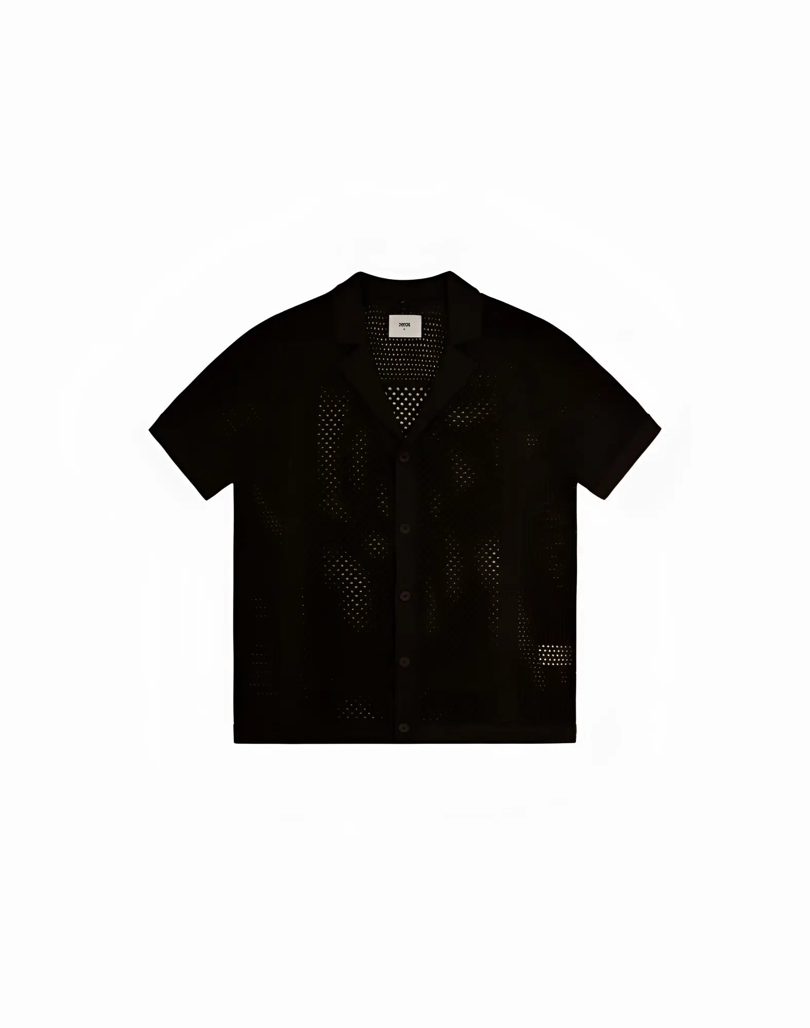 Black short-sleeved 2EROS Amalfi shirt with perforated knit pattern in carbon black for breathable comfort