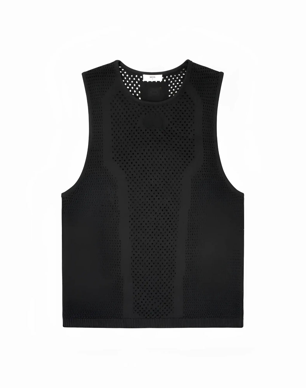 2eros amalfi singlet black sleeveless mesh knit top with subtle textured pattern and ribbed hem