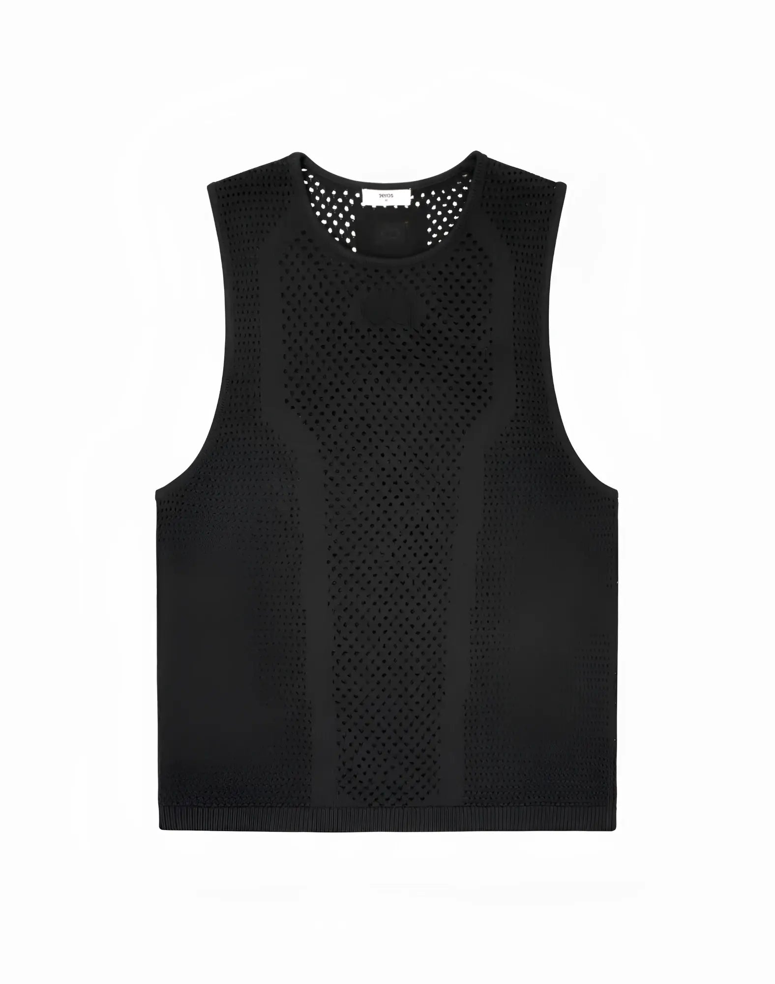 2eros amalfi singlet black sleeveless mesh knit top with subtle textured pattern and ribbed hem