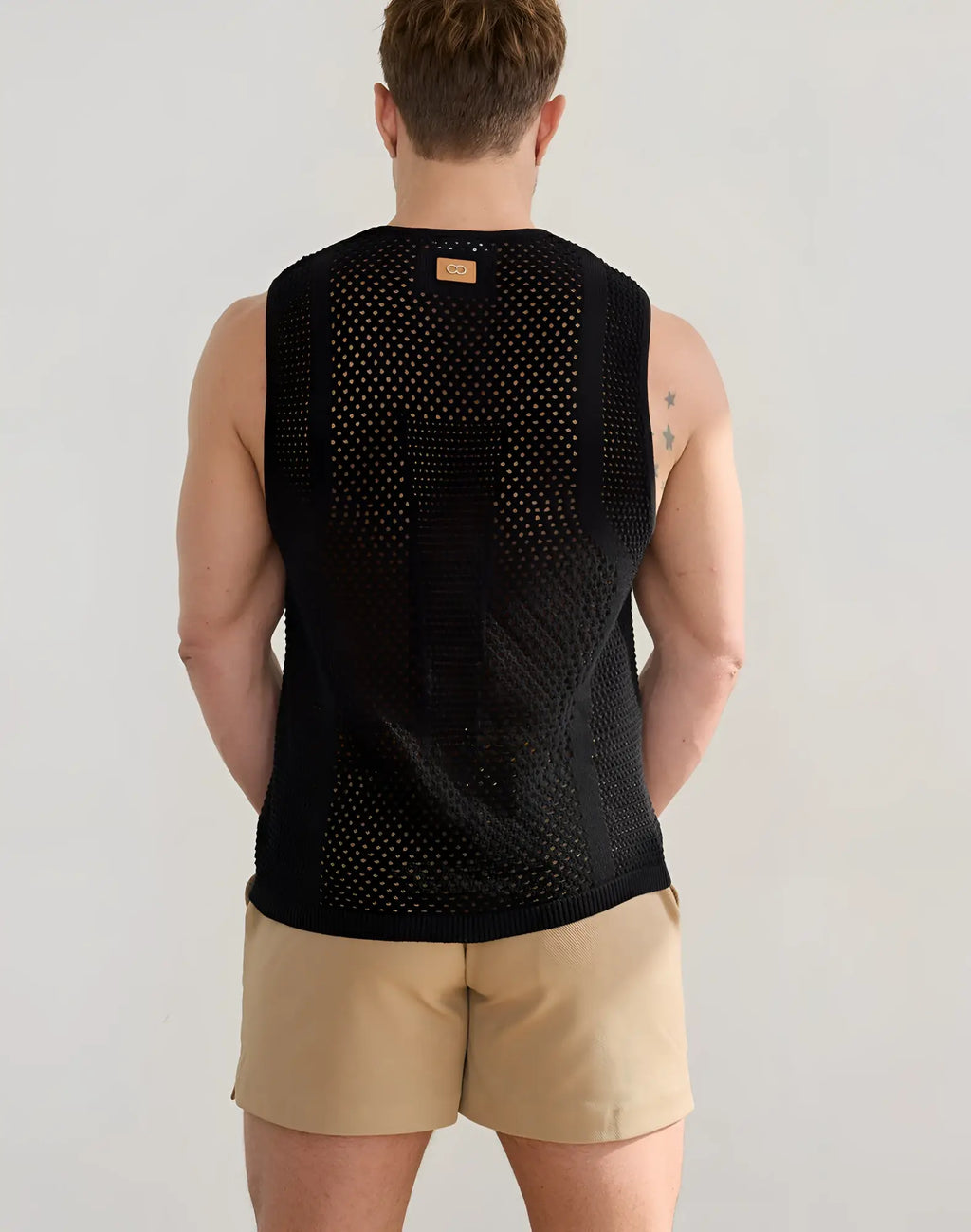 Black 2EROS Amalfi singlet sleeveless top with textured knit mesh and ribbed hem for breathable comfort