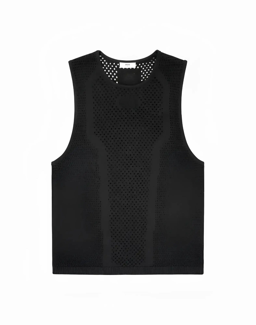 2eros amalfi singlet black sleeveless mesh knit top with subtle textured pattern and ribbed hem