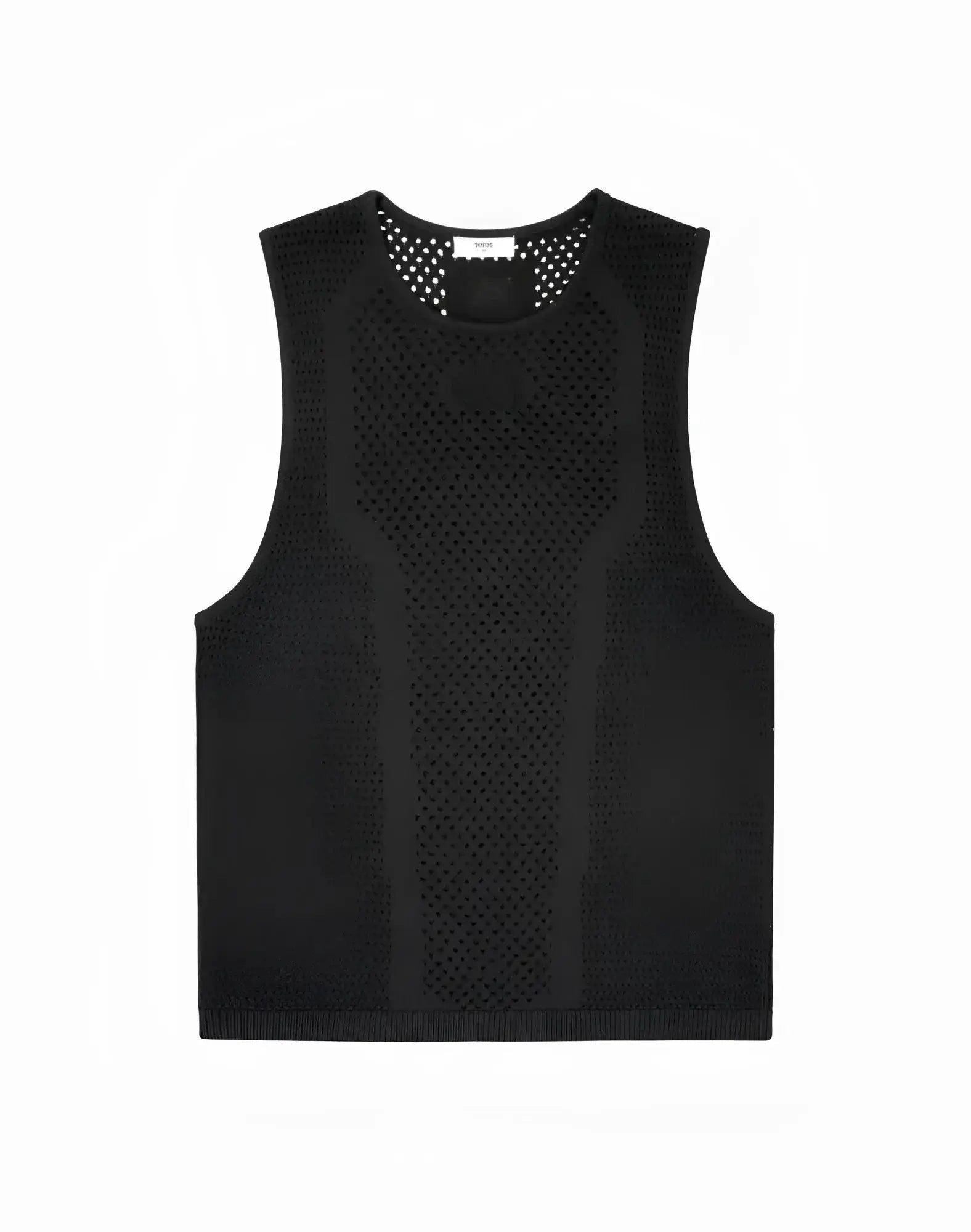2eros amalfi singlet black sleeveless mesh knit top with subtle textured pattern and ribbed hem