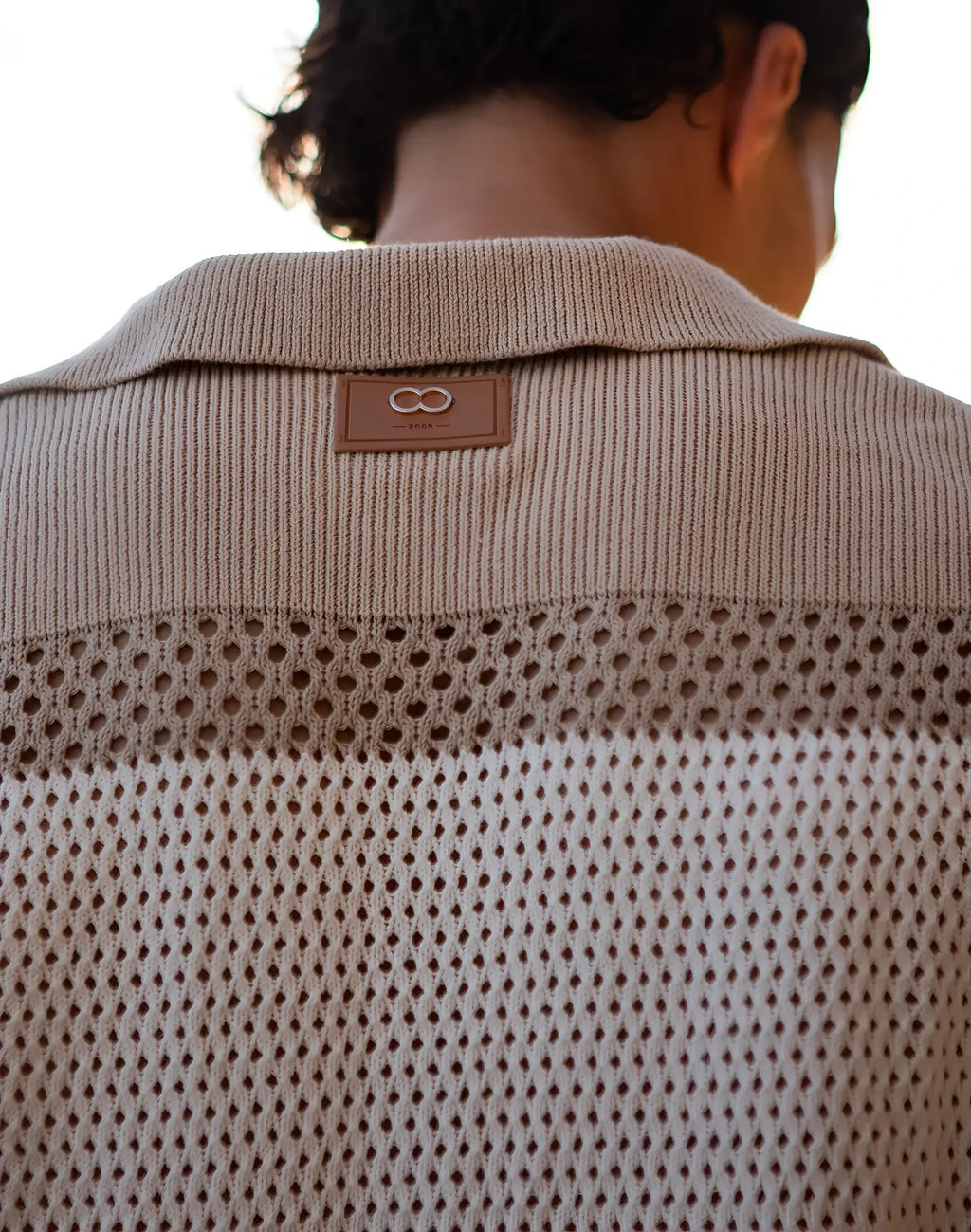 Beige 2EROS Aruba Polo knit shirt with ribbed collar and perforated mesh panels in white color